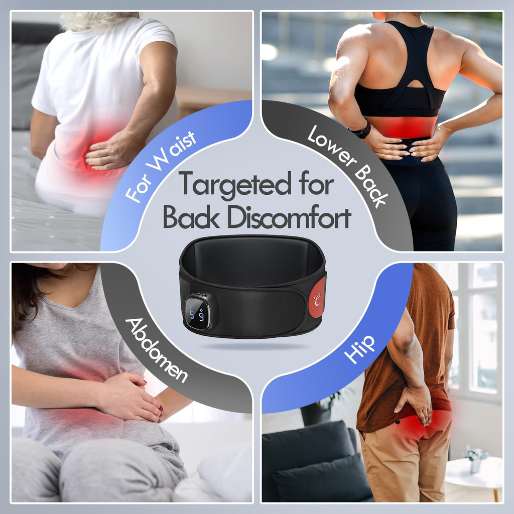 Comfytemp Cordless Portable Heating Pad with Massager for Lower Back Soothing, FSA Eligible HSA 9 Heat 5 Vibration 3 Intensity, Rechargeable Wireless Heated Waist Belt App Control, Gifts for Mom Dad