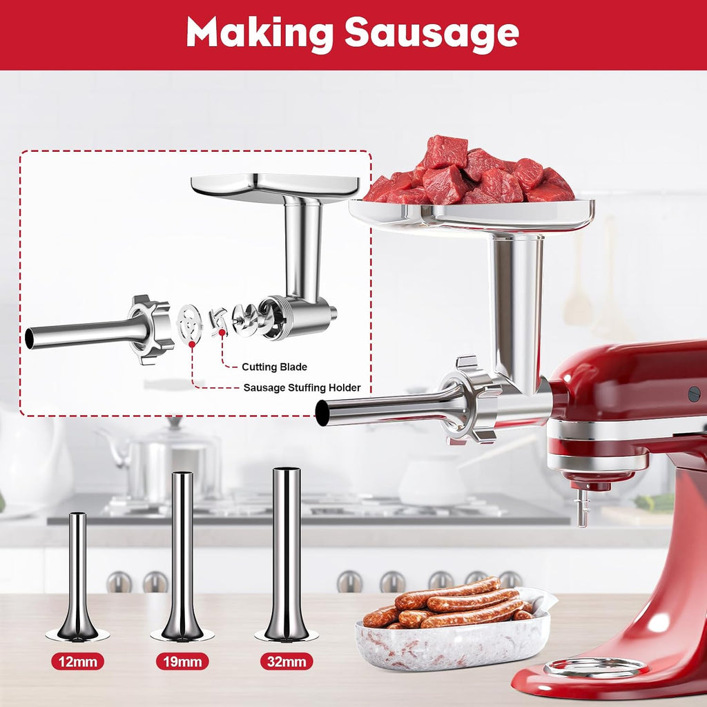 Meat Grinder Attachment for Kitchenaid Stand Mixer, Meat Grinder for KitchenAid, including 3 Sausage Stuffer Accessory, for Kitchen Aid Stand Mixer Easy to Use and Clean