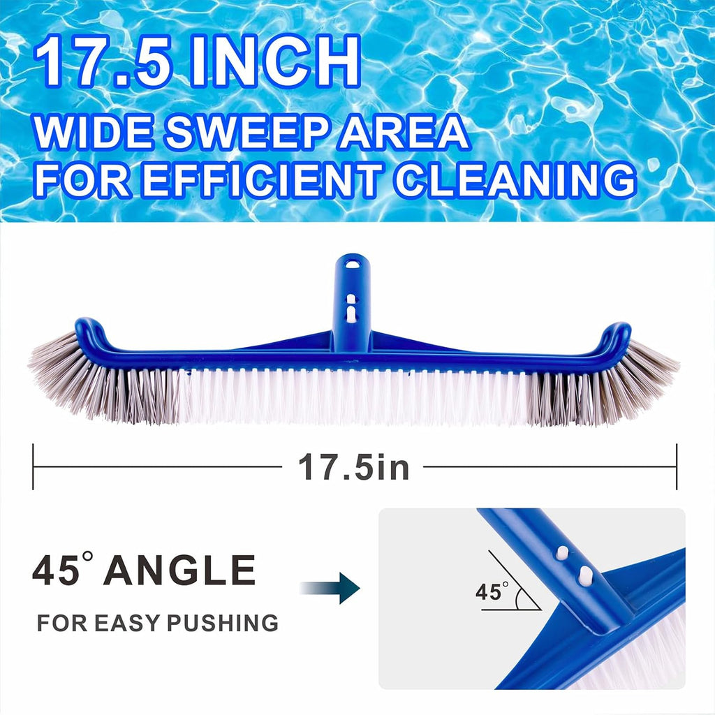POOLAZA Pool Brush, 17.5'' Pool Brush Head for Inground Pools & Above-Ground Pools, Durable Pool Scrub Brush Fit Standard Pool Pole, Enhanced Pool Brushes for Cleaning Pool Walls with Curved Ends