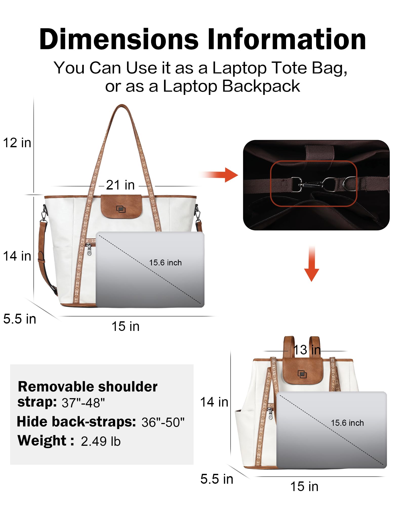 FADEON Large Laptop Tote Bag for Women Designer Leather Laptop Bag Fashion Travel Backpack Purse Shoulder Handbag