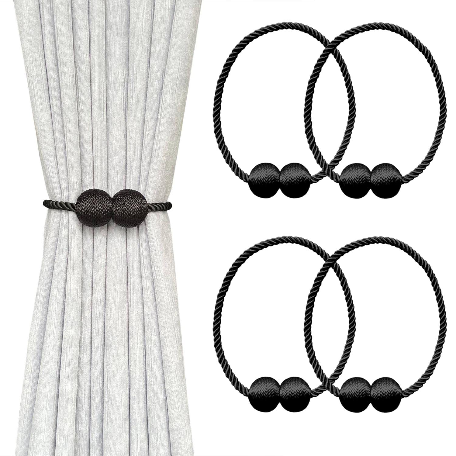 Melaluxe 2 Pack Magnetic Curtain Tiebacks, Decorative Curtain Holdbacks for Window Décor (Beige)