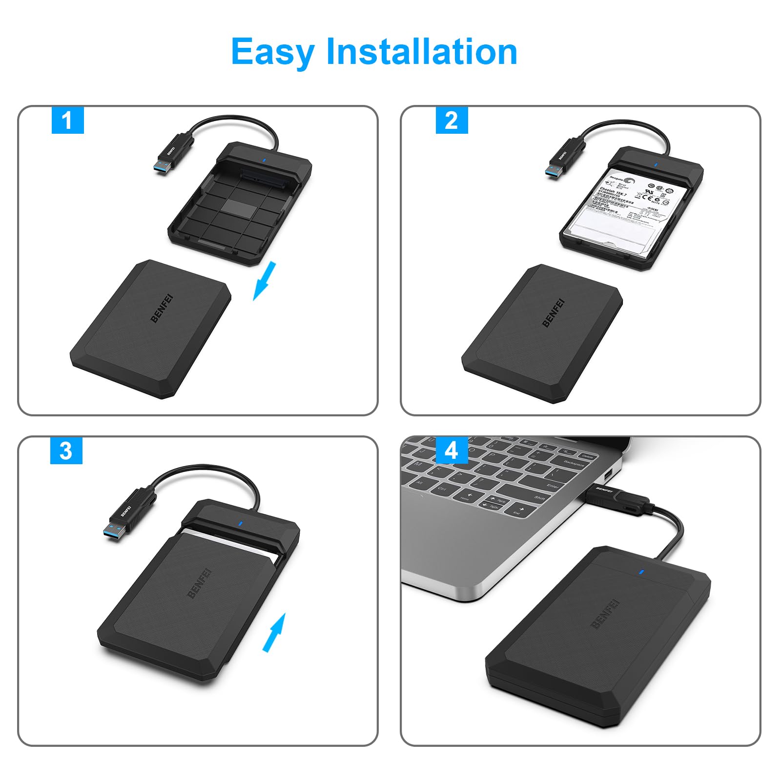 BENFEI 2.5 Inch SATA to USB Tool Free External Hard Drive Enclosure (6Gbps, Optimized for SSD, Support UASP SATA III)