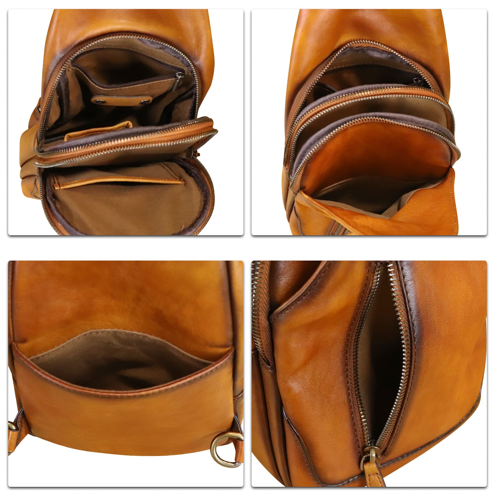 Genuine Leather Sling Bag for Men and Women Real Leather Shoulder Crossbody Bag Chest Bag Sling Backpack Purse