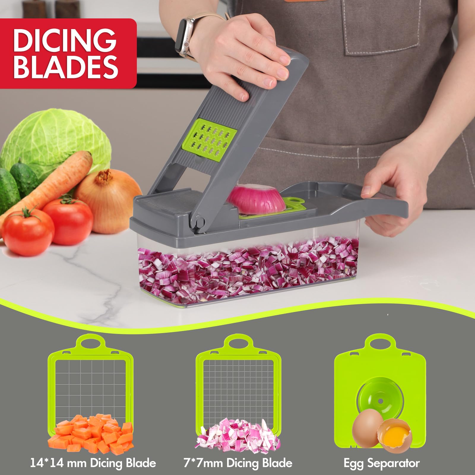 Ourokhome Vegetable Chopper Onion Cutter, 12 in 1 Professional Mandoline Slicer for Kitchen, Multifunctional Food Chopper for Potato, Tomato, Veggie with Strainer Basket, 8 Blades, Blue