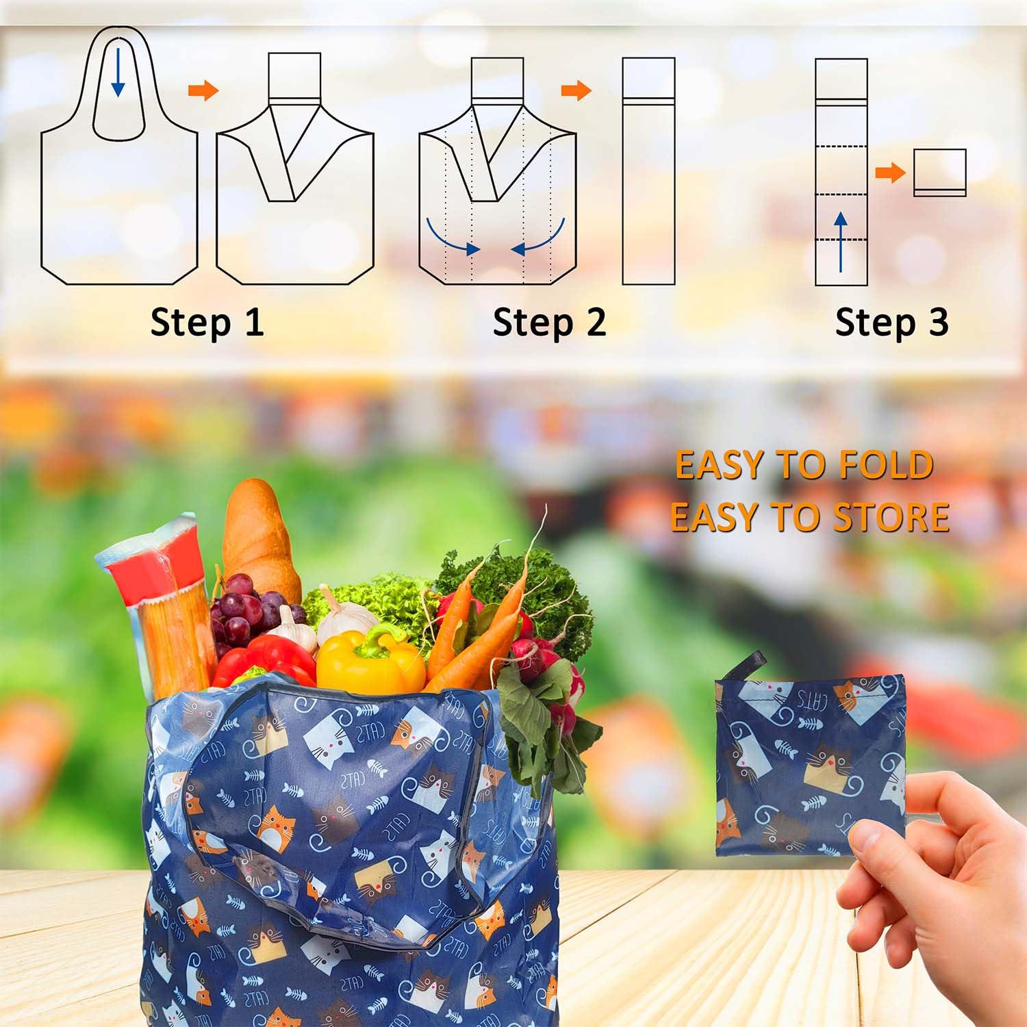 Bolsas de compras reutilizables para comestibles, paquete de 4 de 50 libras bolsas plegables grandes y lavables para mercado, compactas para un fácil almacenamiento, bolsas de tela ligeras y