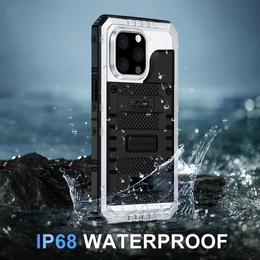 Beasyjoy for iPhone SE 2022/2020/ 8/7 Metal Case, Waterproof Heavy Duty Case with Screen Protector, Full Body Protection Military Grade Shockproof Defender Durable Sturdy Rugged Aluminum Cover, Black