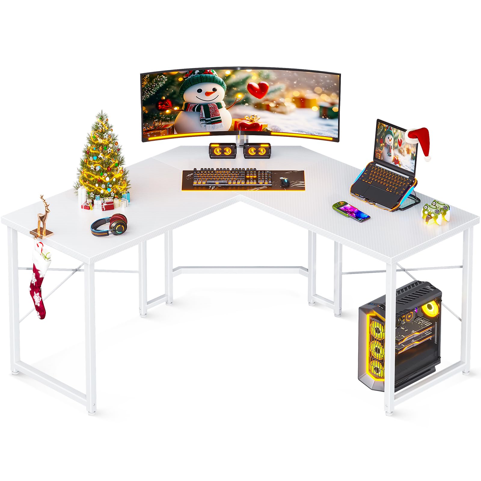 Casaottima 47 inch L Shaped Gaming Desk, Corner Desk Gaming Table for Home Office, Computer Desk Sturdy Writing Workstation for Small Space, Easy to Assemble, Black