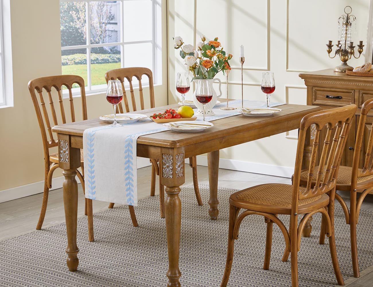 Wracra Embroidered Placemats, 13 x 18 Inch Set of 4 Placemats, Irregular Willow Rustic Place Mats for Kitchen Table and Heat Resistant, Blue 4PCS