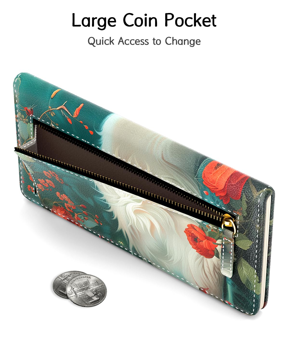 Nipichsha Womens Wallet, RFID Slim Wallets for Women, Thin Ladies Credit Card Holder Purse, Cute Leather Bifold Clutch Billfold with 11 Card Slots & ID Window, Abstract Boho Leaf