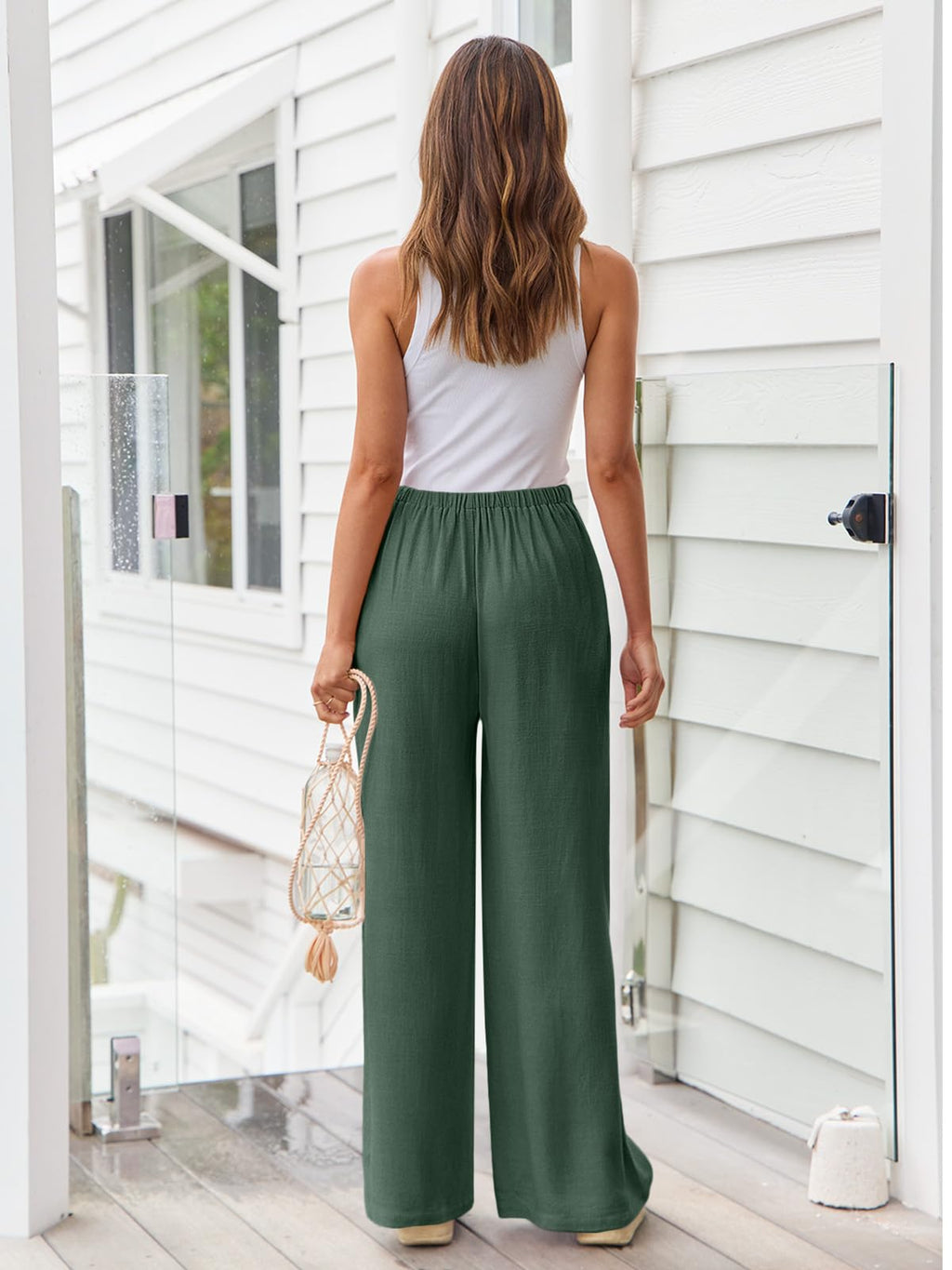 LILLUSORY Women's Linen Summer Palazzo Pants Flowy Wide Leg Beach Pants with Pockets