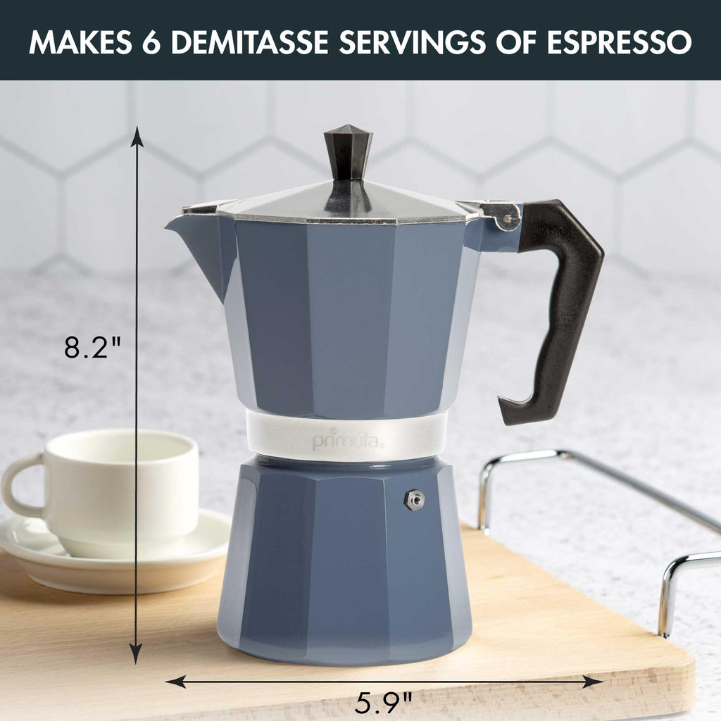 Primula Classic Moka Pot Stovetop Espresso and Coffee Maker, Italian and Cuban Cafetera for Rich Espresso Brewing, Durable Aluminum Greca Coffee Maker with Easy Grip Handle, 6-Cup, Black