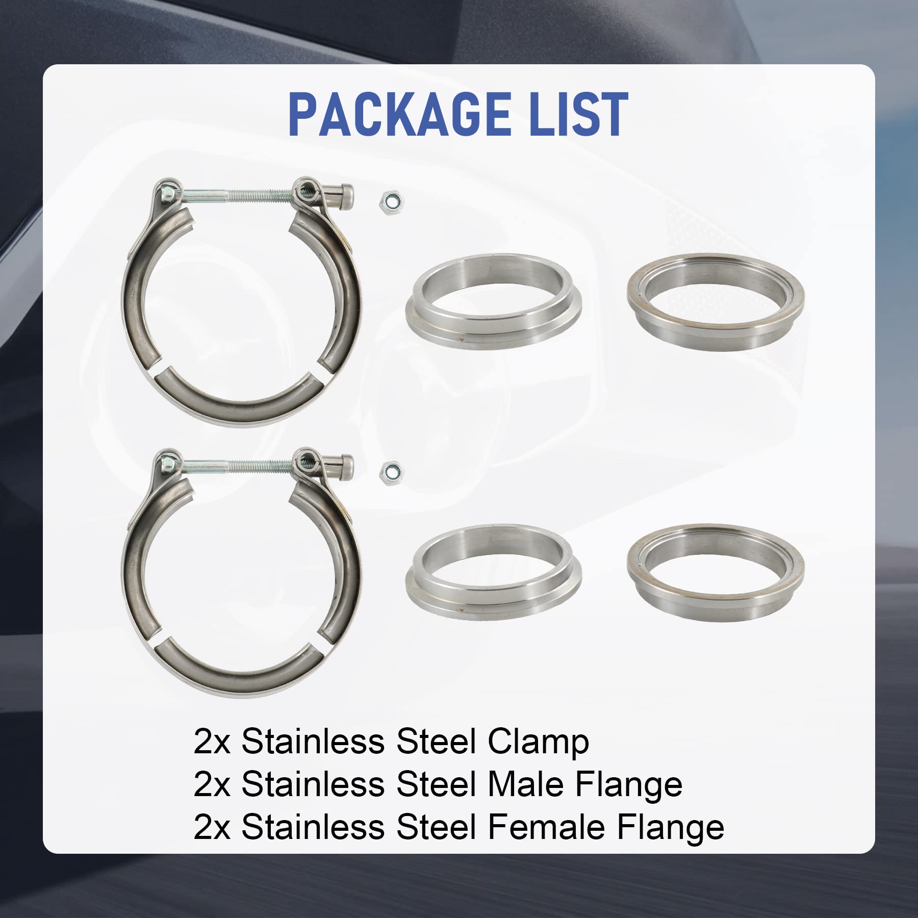 2.25" V-Band Flange Clamp Kit With Ridge Stainless Steel Replacement For Exhaust Downpipe 2.25 Inch