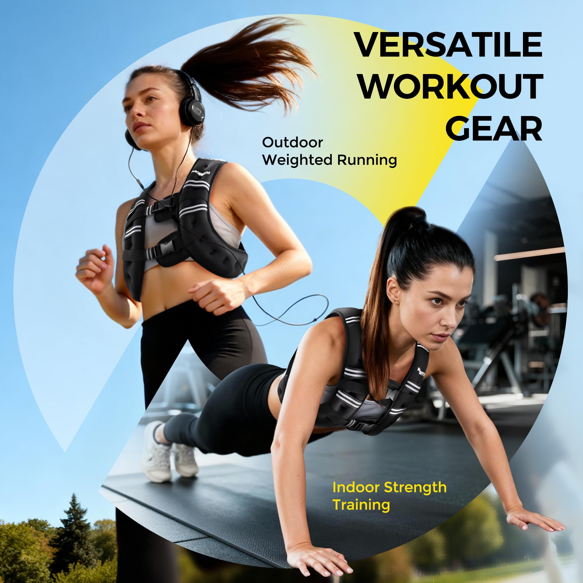 PACEARTH Weighted Vest,6lb/8lb/10lb/12lb/16lb/20lb/25lb/30lb Weight Vest with Reflective Stripe, Body Weight Vests for Women, Men, Weight Loss Workout, Strength Training, Running, Walking, Jogging