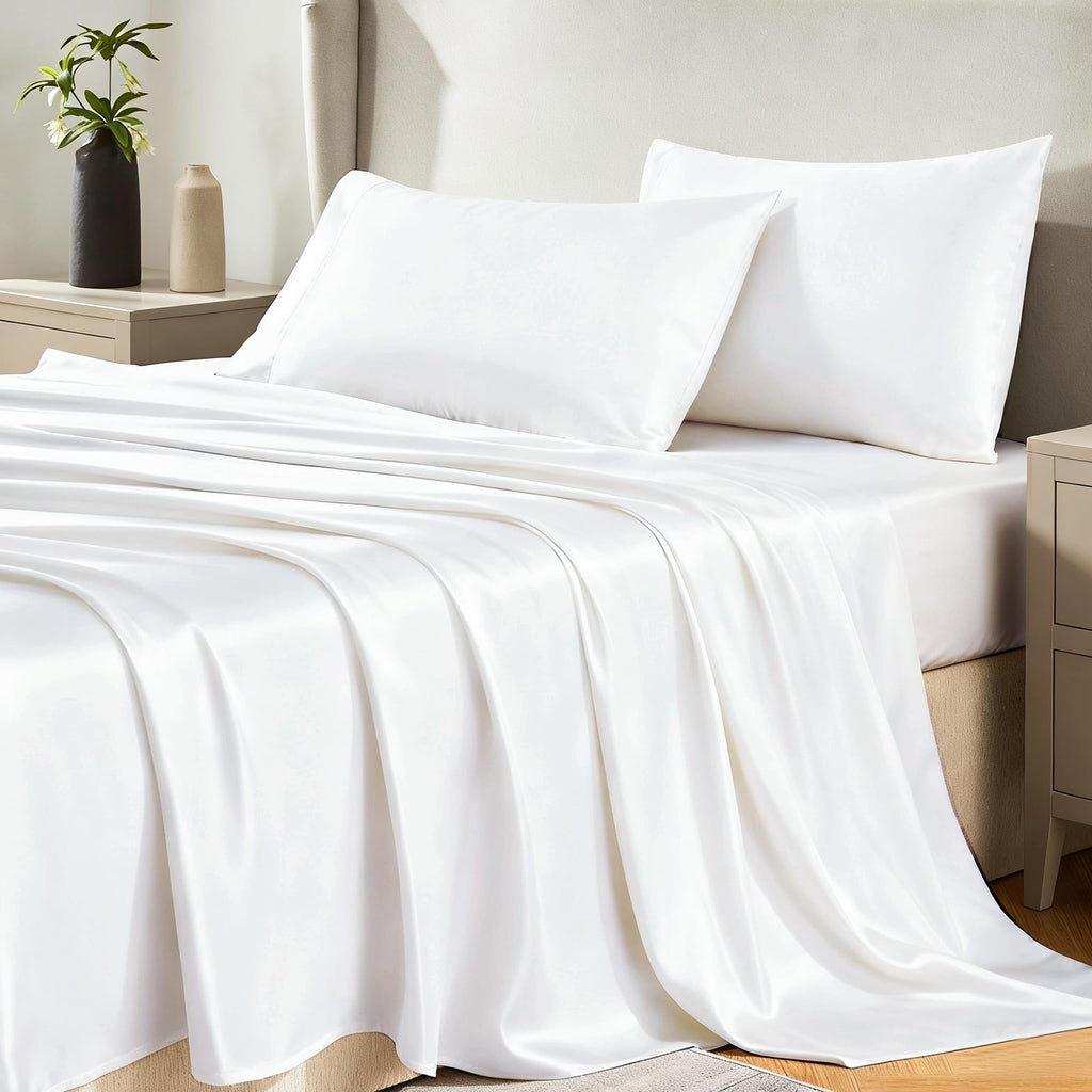 CozyLux Satin Sheets Twin Sheet Set - Silky Soft Bedding Similar to Silk, 3 Piece Sheets for Hair and Skin, Deep Pocket with All-Around Elastic, Home Decor for Bedroom, Black