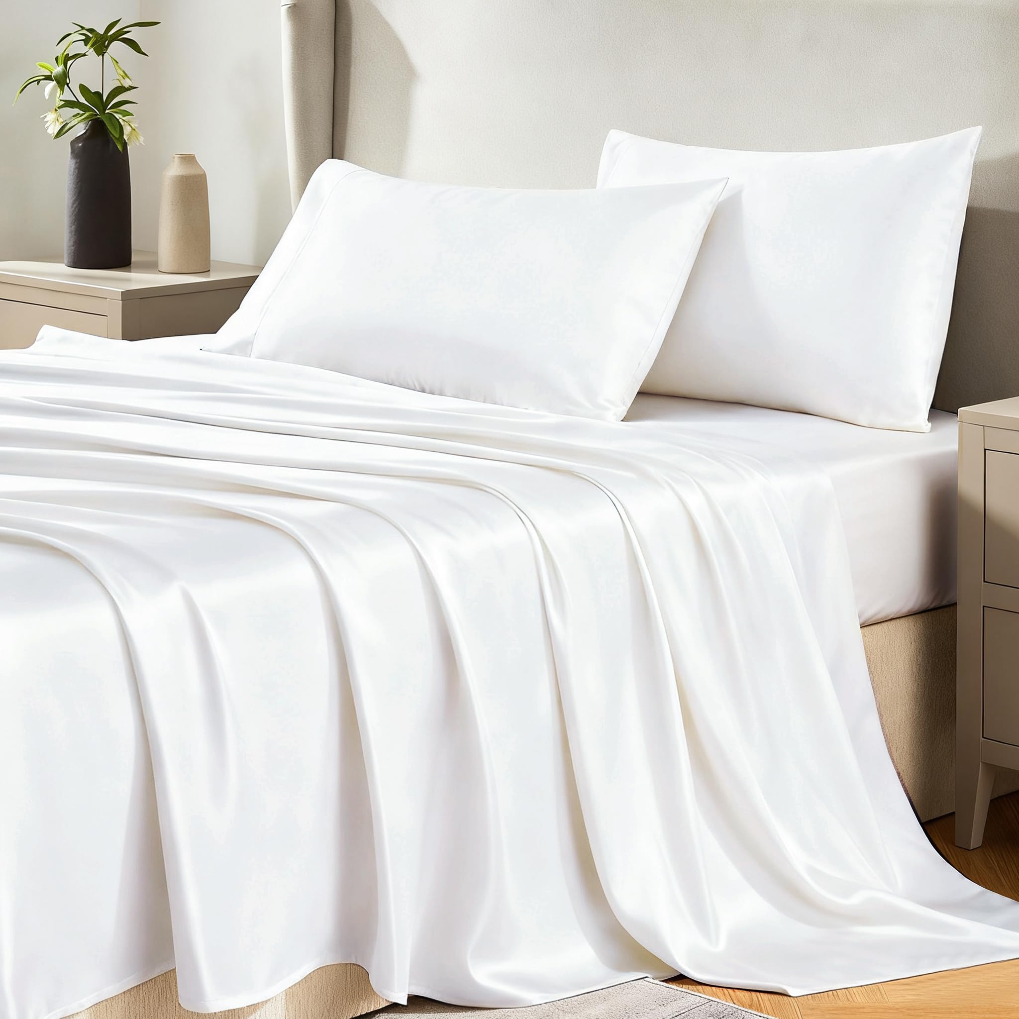 CozyLux Satin Sheets Twin Sheet Set - Silky Soft Bedding Similar to Silk, 3 Piece Sheets for Hair and Skin, Deep Pocket with All-Around Elastic, Home Decor for Bedroom, Black