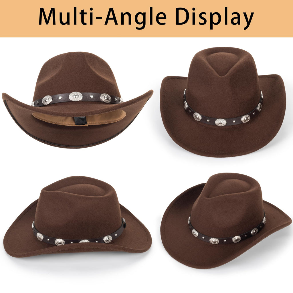 Eohak Womens Western Cowboy Hats Studded Pinched Western Cowgirl Hats Wide Brim Fedoras Hat with Belt Buckle (Size:Medium)