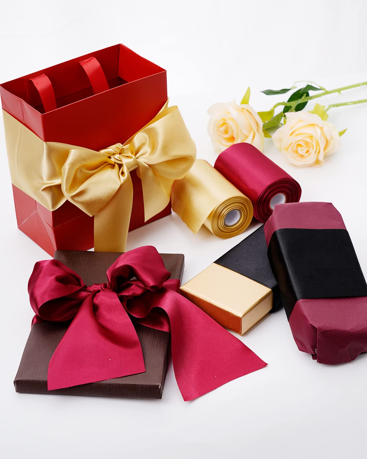 FAKILO Black Satin Ribbon 4 Inch x 22 yd Wide for Grand Opening Business Cuttings Ceremony Bow Christmas Festival Decor