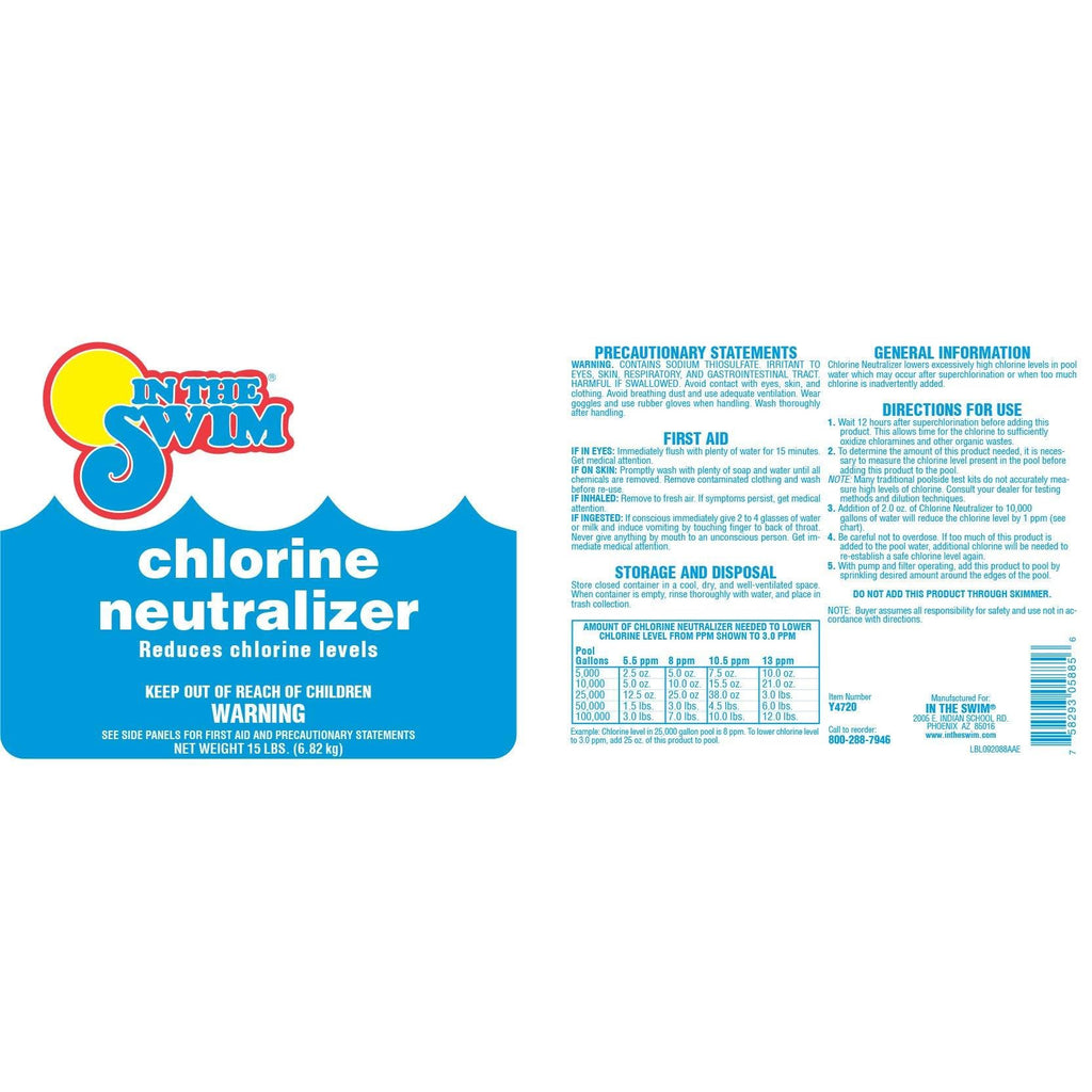 In The Swim Chlorine Neutralizer for Swimming Pools - Quickly Reduces Chlorine Sanitizer Levels - 90% Sodium Thiosulfate - 2.25 Pounds