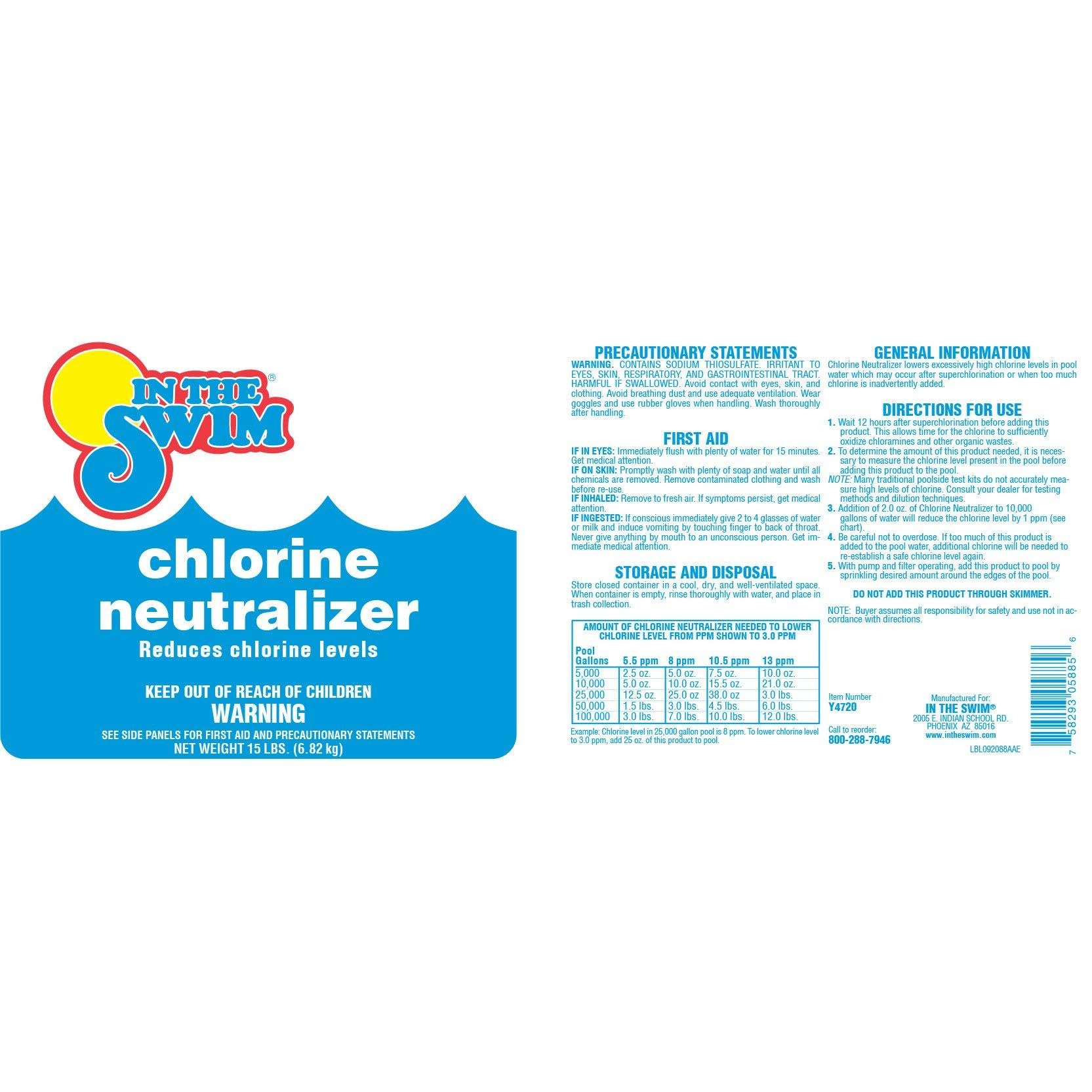 In The Swim Chlorine Neutralizer for Swimming Pools - Quickly Reduces Chlorine Sanitizer Levels - 90% Sodium Thiosulfate - 2.25 Pounds