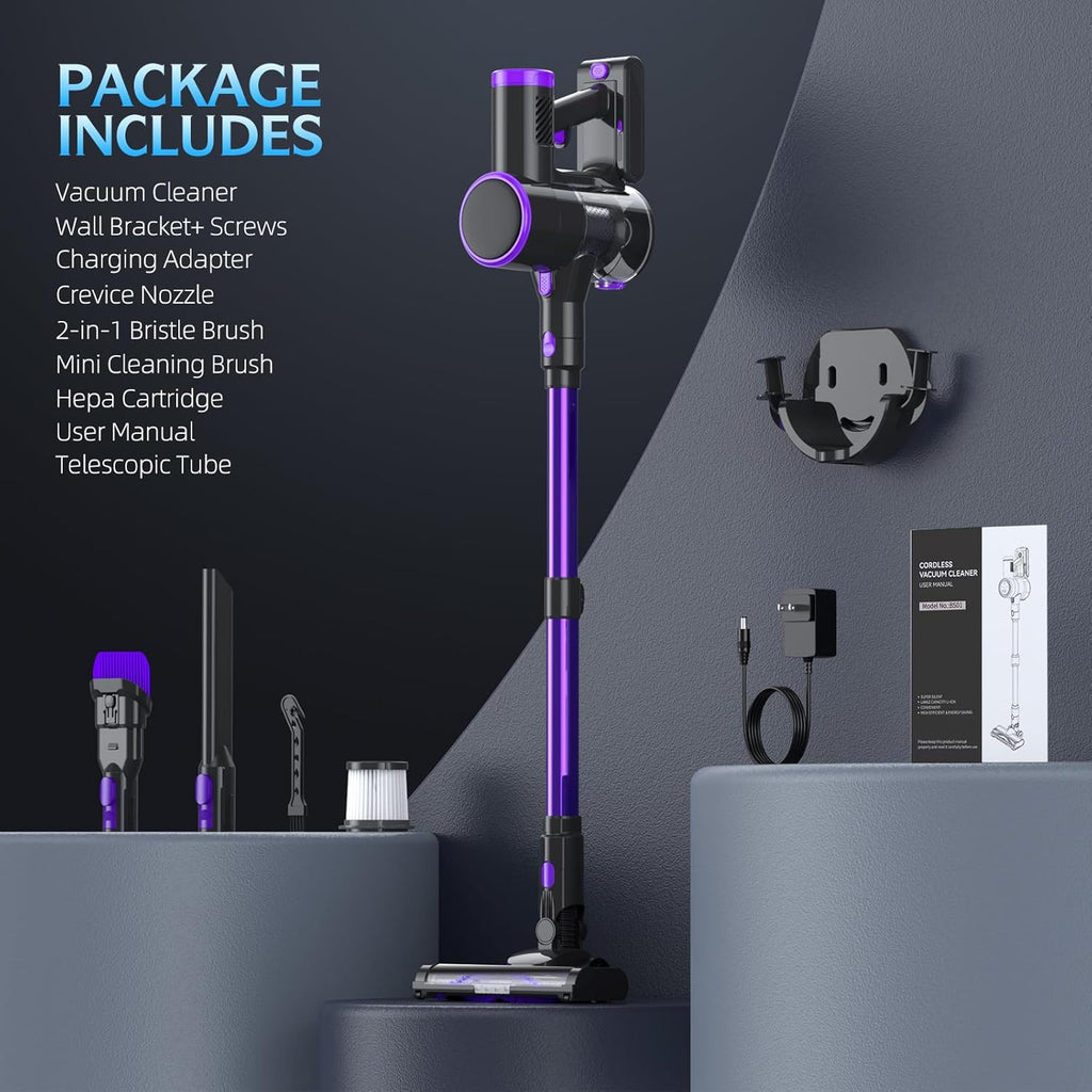 Bieiao Cordless Vacuum Cleaner, Stick Vacuum with LED Display, 2 Modes 6 in 1 Lightweight Rechargeable Cordless Stick Vacuum with 40Min Detachable Battery Vacuum Cleaner for Home Hard Floor Carpet