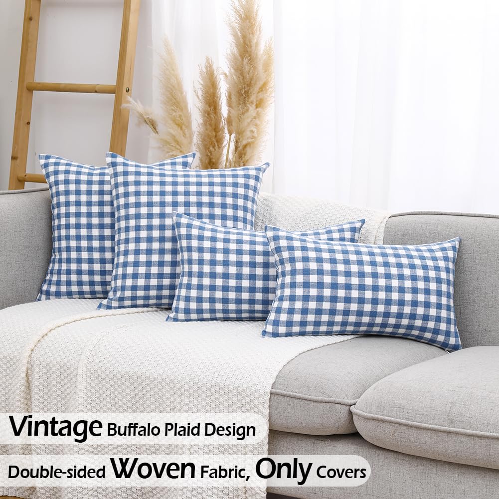CARRIE HOME Black and White Buffalo Plaid Outdoor Pillow Covers 16x16 Set of 2, 16 x 16 Modern Farmhouse Decor Couch Pillows, Black White Winter Christmas Holiday Plaid Pillows (No Pillow Inserts)