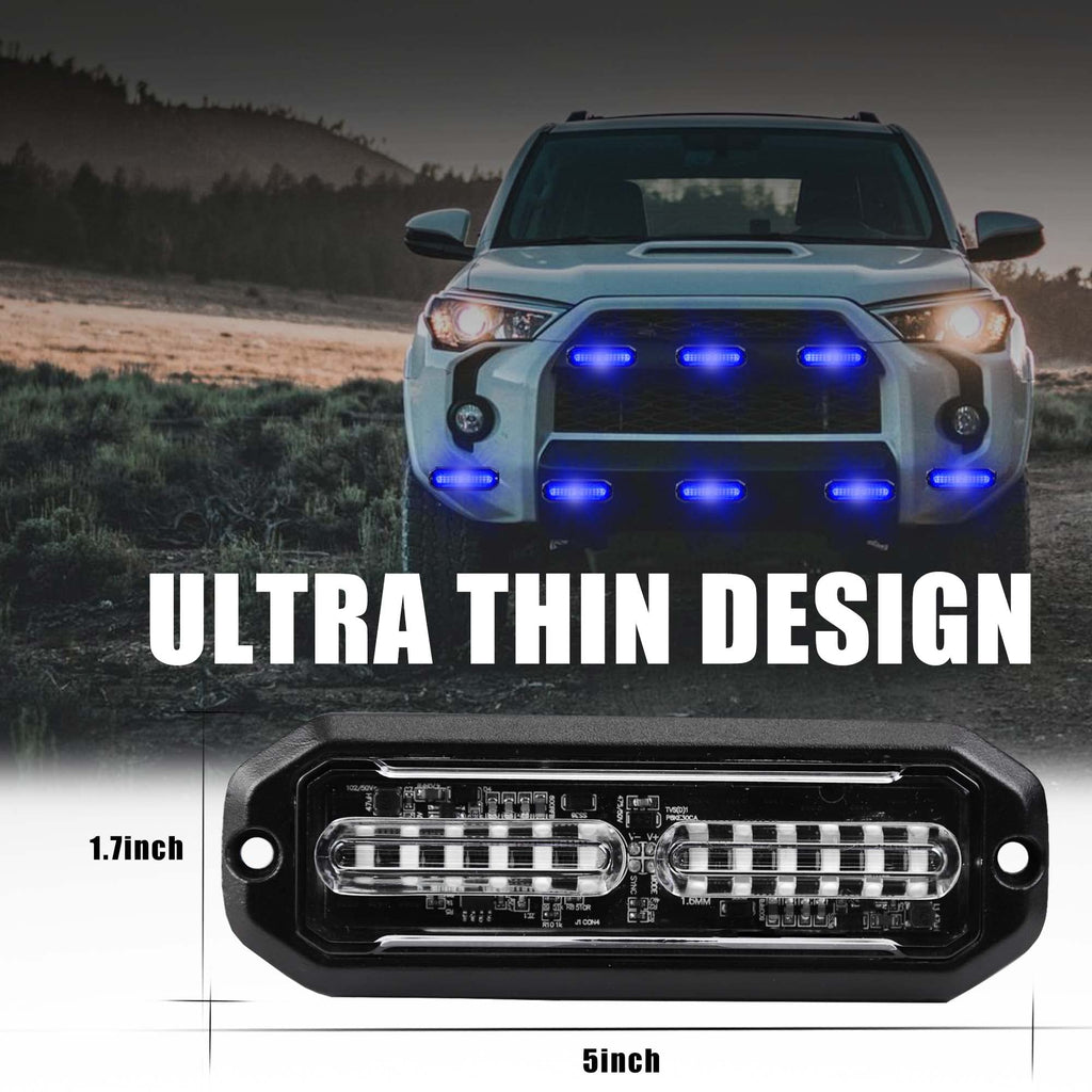 WINECO Amber led strobe lights for trucks 8pcs 12-LED Surface Mount Flashing Strobe Lights kit for Trucks Car Vehicles LED Mini Grille Grill Strobe Light Head Emergency Hazard Warning lights
