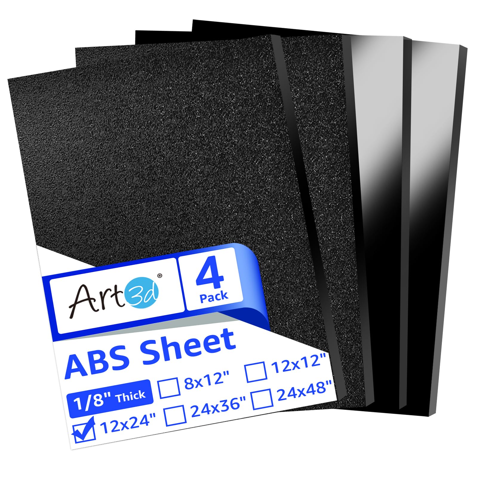 Art3d ABS Plastic Sheets 1/16 Inch Thick 8"x12", 2 Pack - Thermoform Two-Sided Rigid ABS Sheet (Textured Plastic Front & Smooth Back)