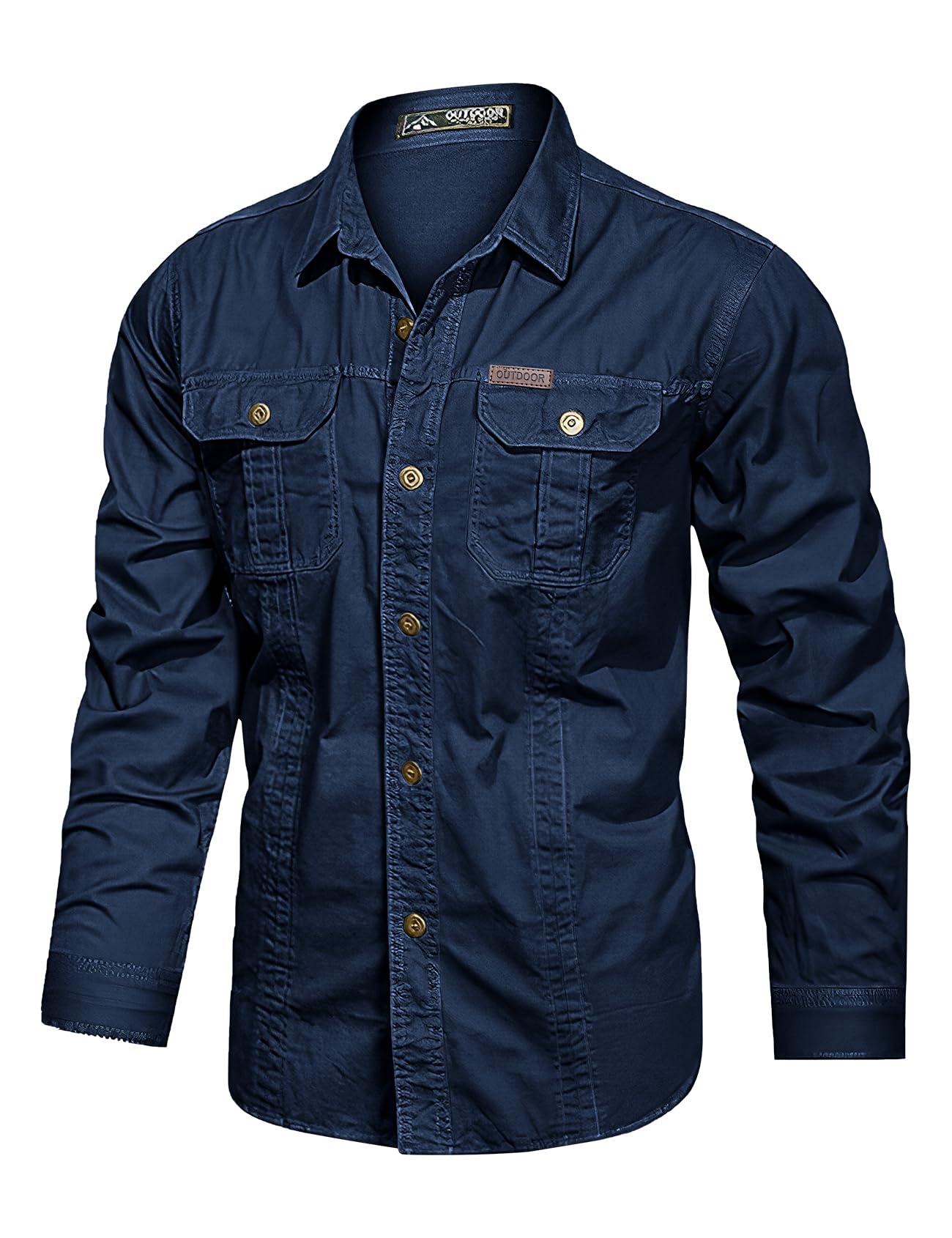 Eisctnd Men's Long Sleeve Cotton Work Shirt Casual Loose Fit Button Down Shirts with 2-Pocket for Outdoor Safari