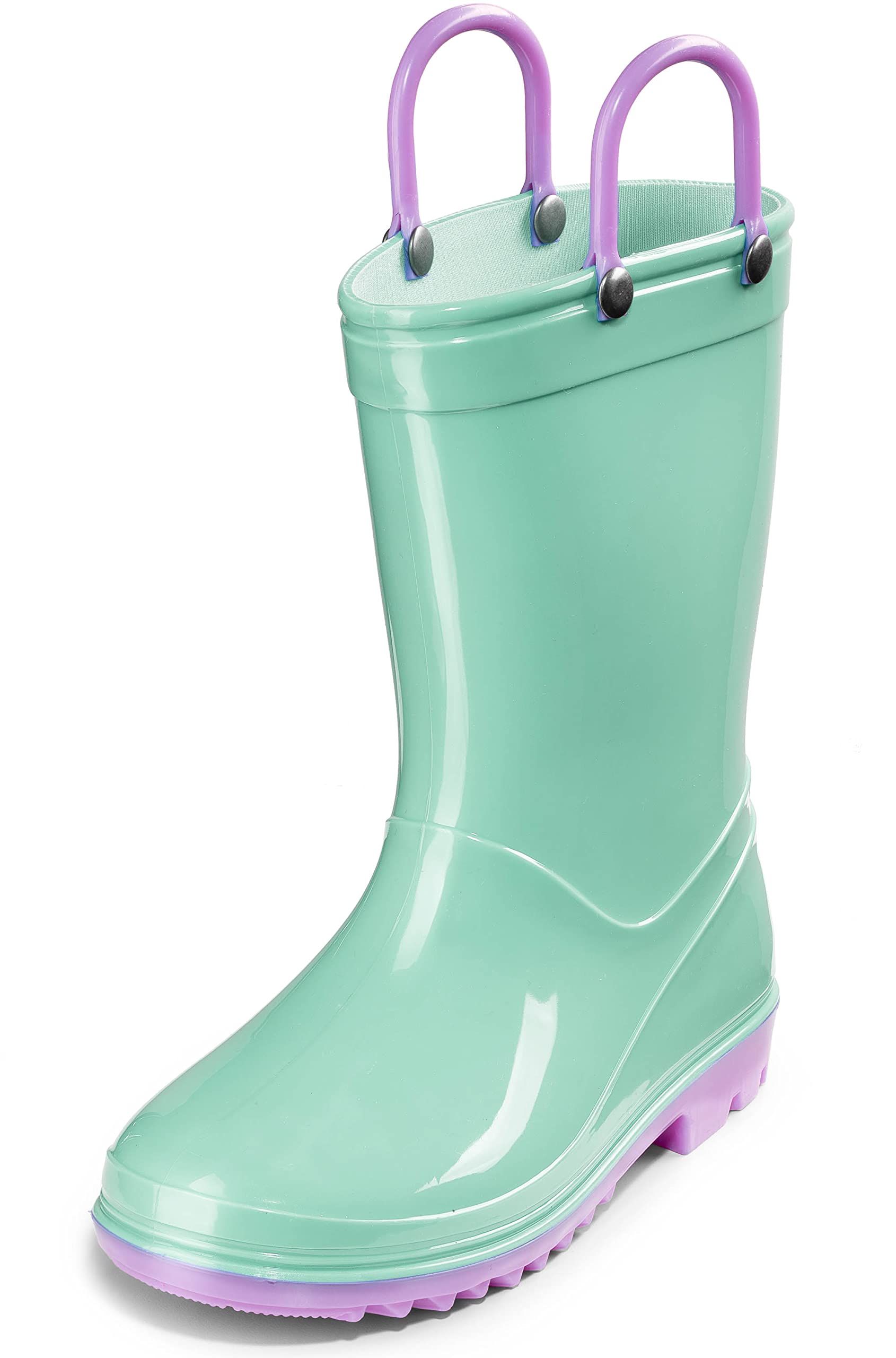 Puddle Play Toddler and Kids Waterproof PVC Rain Boots with Easy-On Handles – Lightweight Slip-Resistant Outdoor Boots for Boys and Girls
