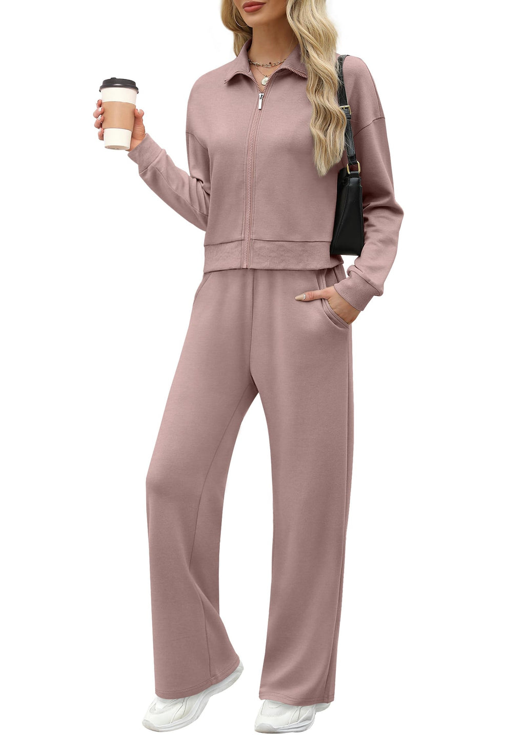 XIEERDUO Lounge Sets for Women 2025 Sweatsuit 2 Piece Outfits Sweatshirt Wide Leg Sweatpant Tracksuit Matching Set