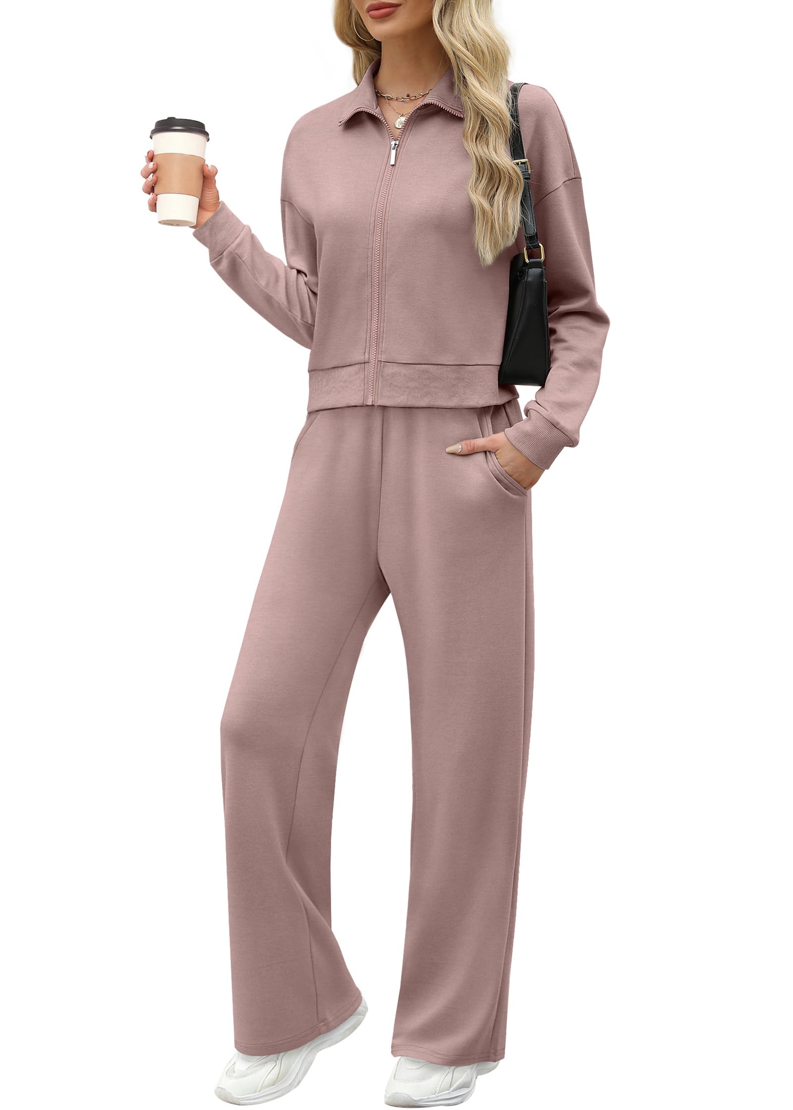 XIEERDUO Lounge Sets for Women 2025 Sweatsuit 2 Piece Outfits Sweatshirt Wide Leg Sweatpant Tracksuit Matching Set