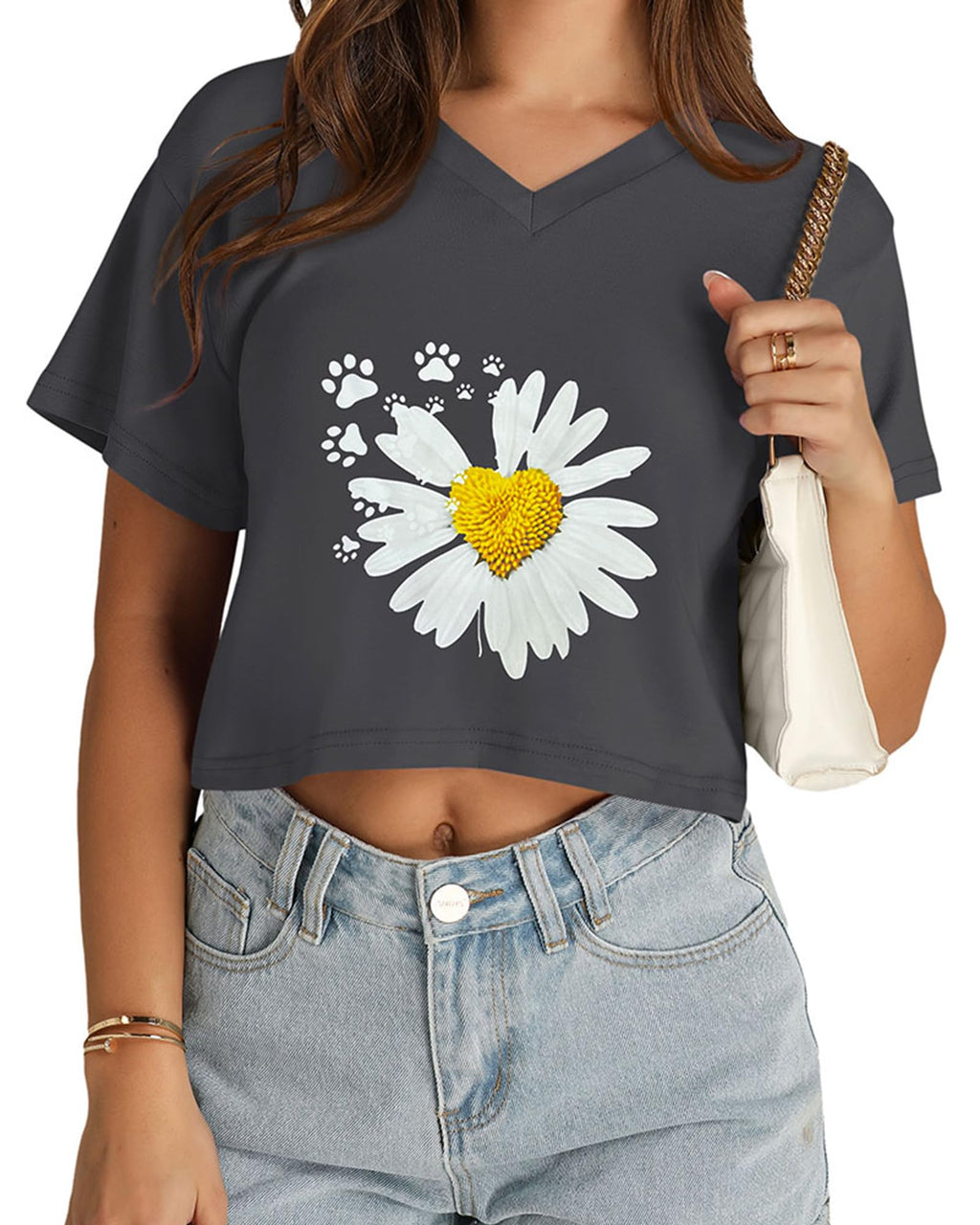 Womens Crop Tops Summer Baisc Tees V Neck T Shirts Casual Short Sleeve Cropped Top 2026