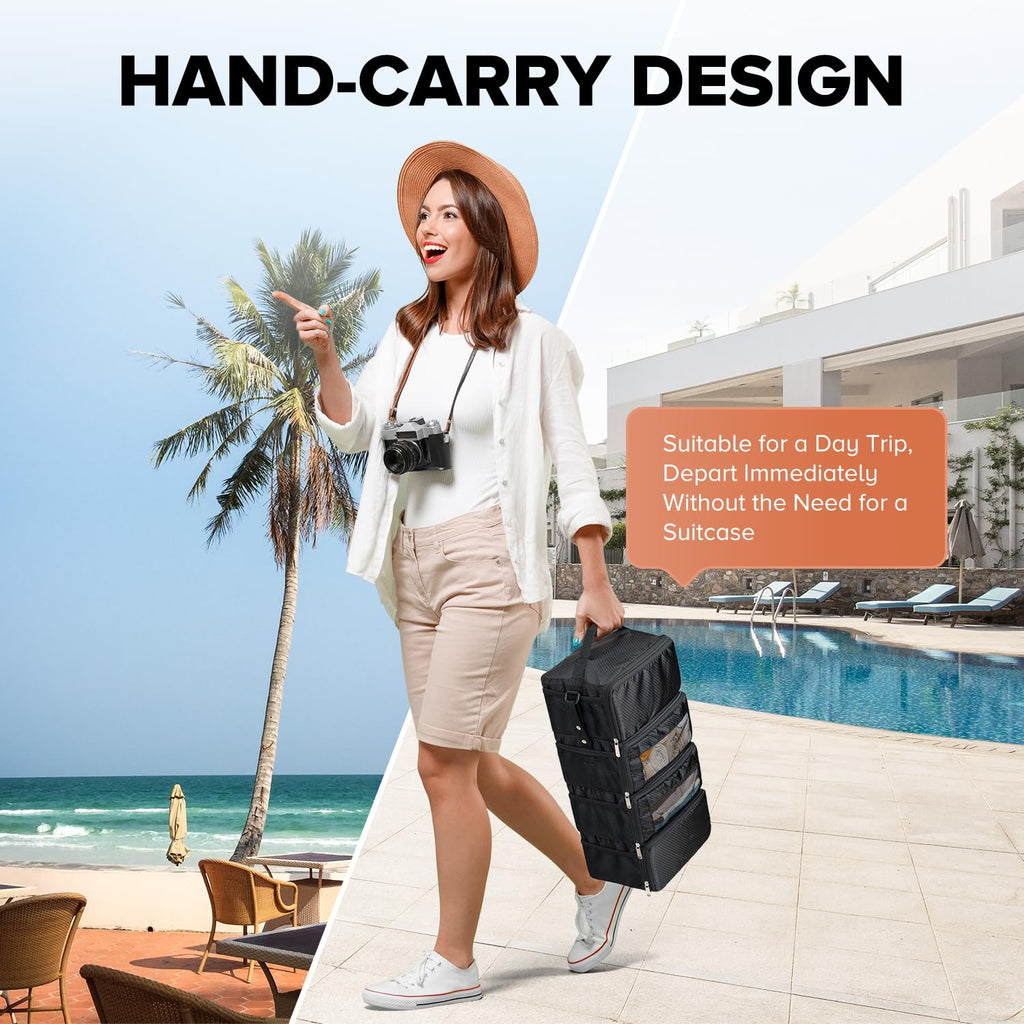 Suitcase Organizer, Travel Luggage Organizer Hanging Shelves Packing Cube Closet/Collapsible Portable Travel Organizer for Carry-on