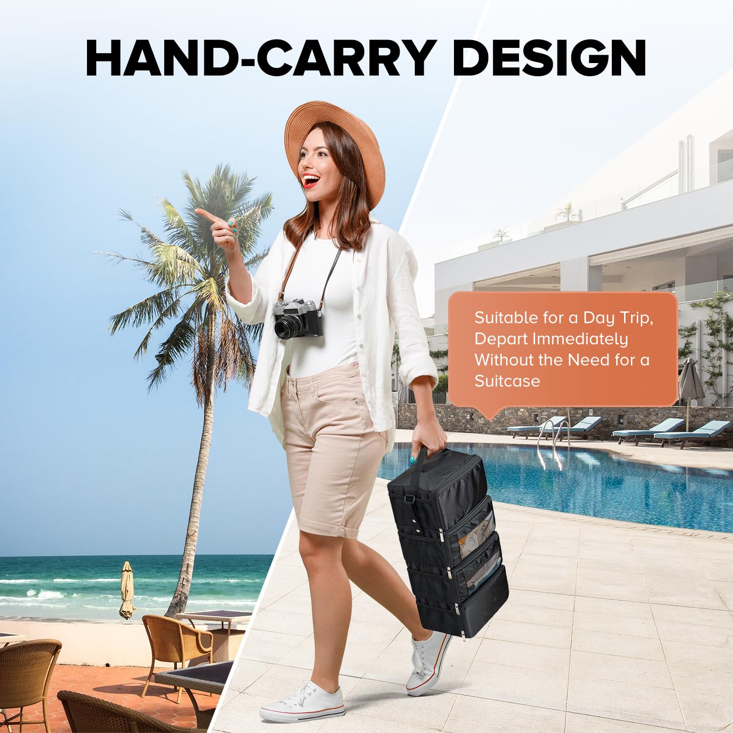 Suitcase Organizer, Travel Luggage Organizer Hanging Shelves Packing Cube Closet/Collapsible Portable Travel Organizer for Carry-on