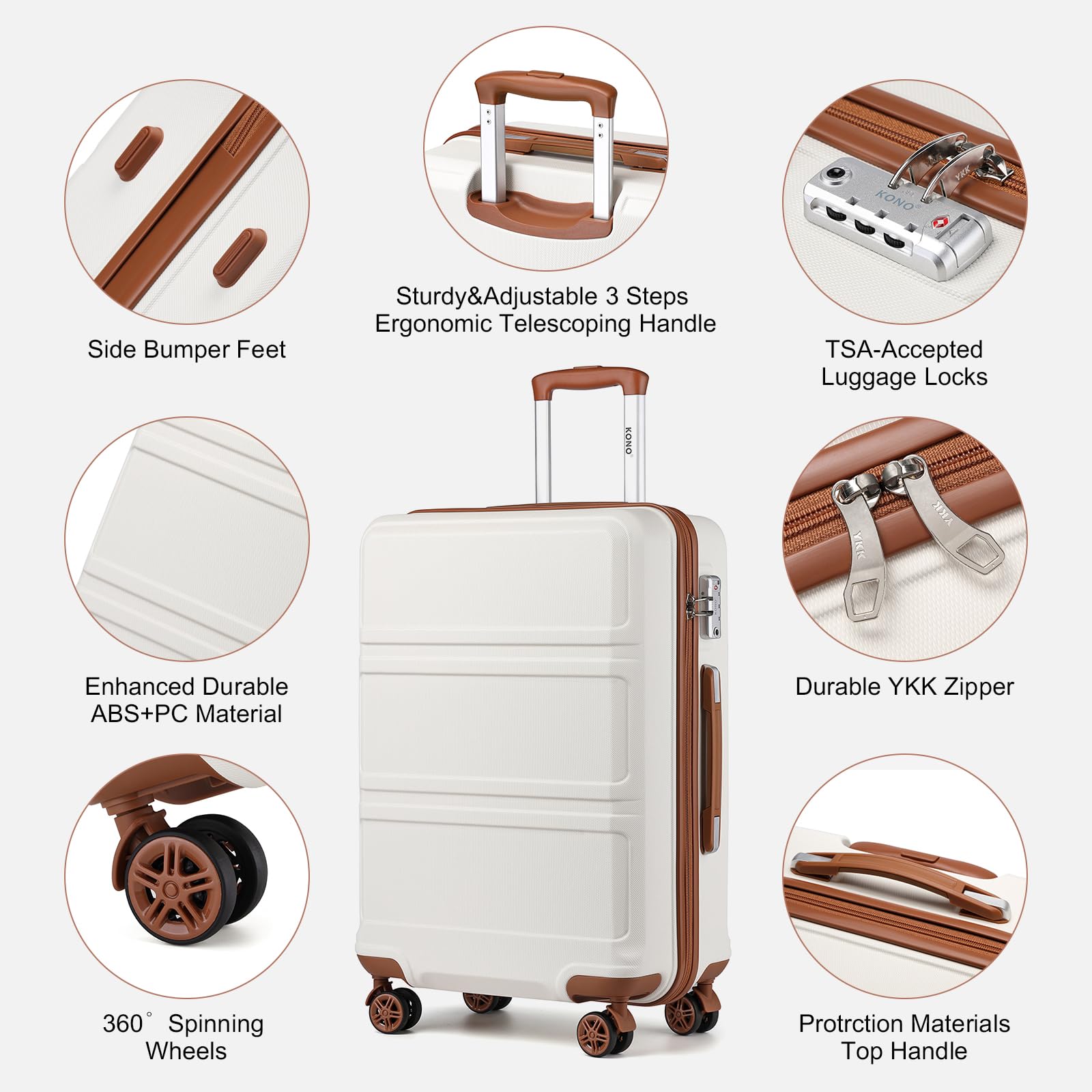 Kono Carry On Luggage Set Airline Approved Lightweight PC+ABS Carry On Suitcase with TSA Lock Spinner Wheels Durable Luggage Hardside Apricot Blue