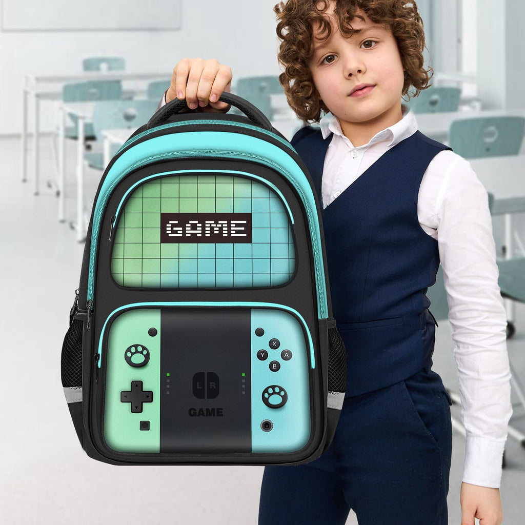 Kids Backpack For Boys，Gamer Boys Backpack For Children Teens Elementary Middle School, 17″ Students Bookbag