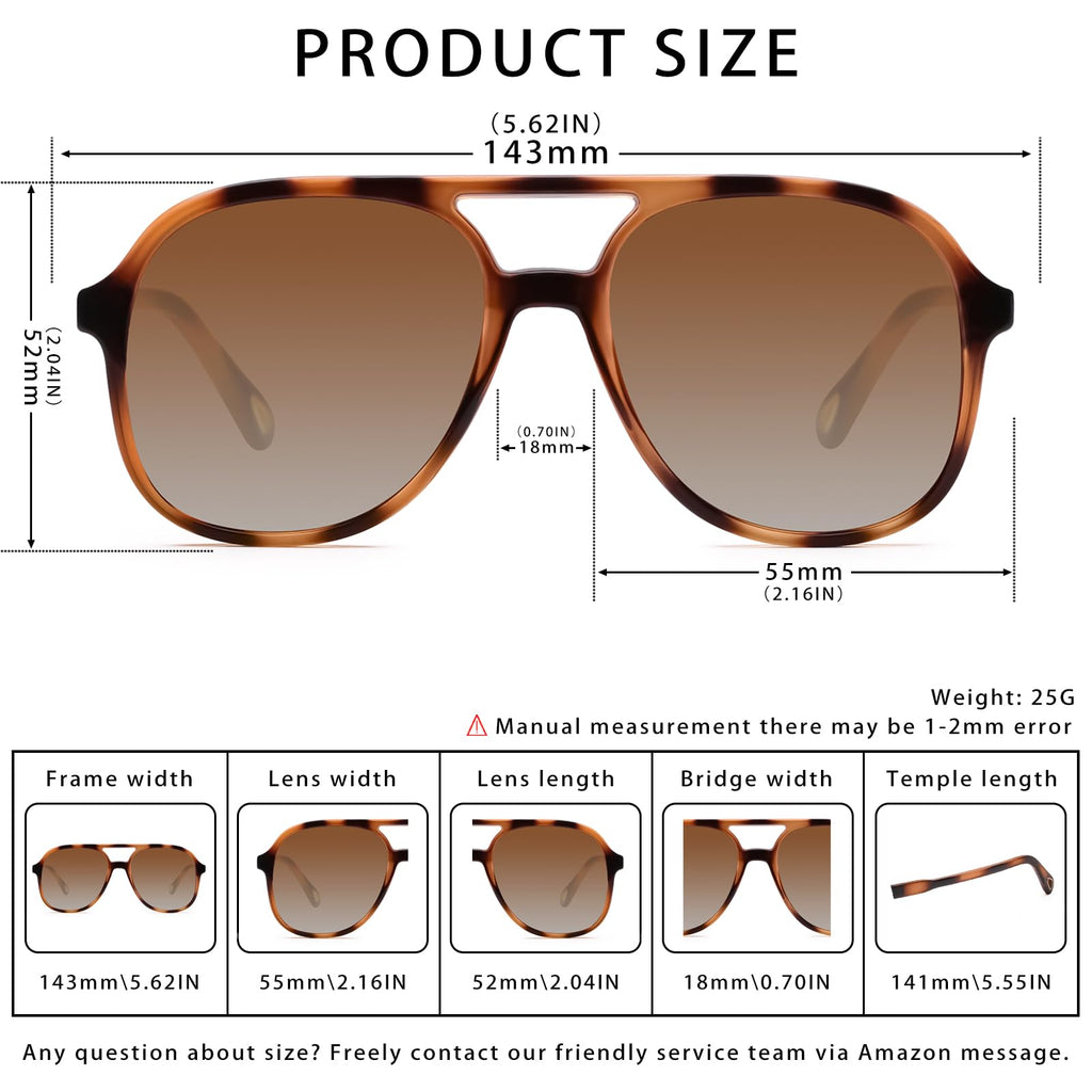 YDAOWKN Retro Square Aviator Sunglasses for Womens Mens Vintage 70s Double Bridge Sun Glasses