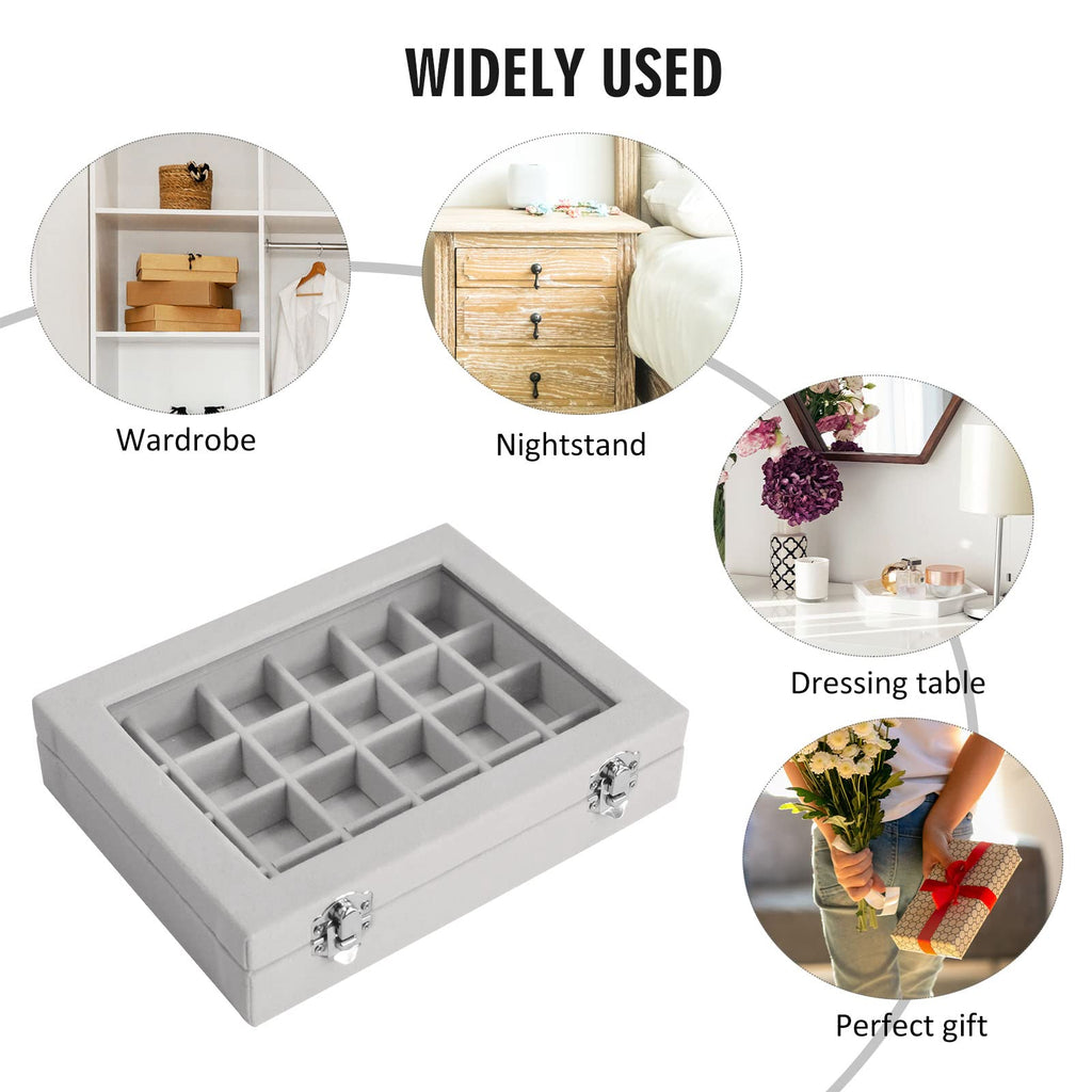 Vicoter Velvet Jewelry Box 24 Grid Jewelry Ring Display Organiser Box Tray Holder Earrings Storage Case for Girls Wife Mom Women (Beige)