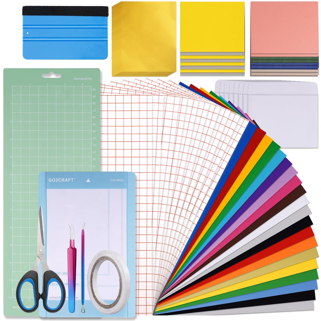 GO2CRAFT All-in-One Accessories Bundle, 90Pcs Ultimate Tools and Accessories with Vinyl, Weeding Tools, Transfer Tape, Crafting Starter Kit