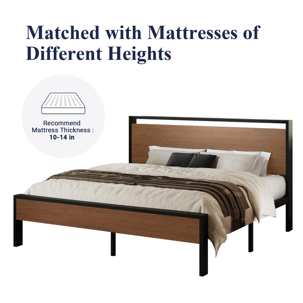 Allewie Twin Size Platform Bed Frame with Wooden Headboard and Footboard, Heavy Duty Metal Slats Support, No Box Spring Needed, Under-Bed Storage, Noise Free, Easy Assembly, Black Oak