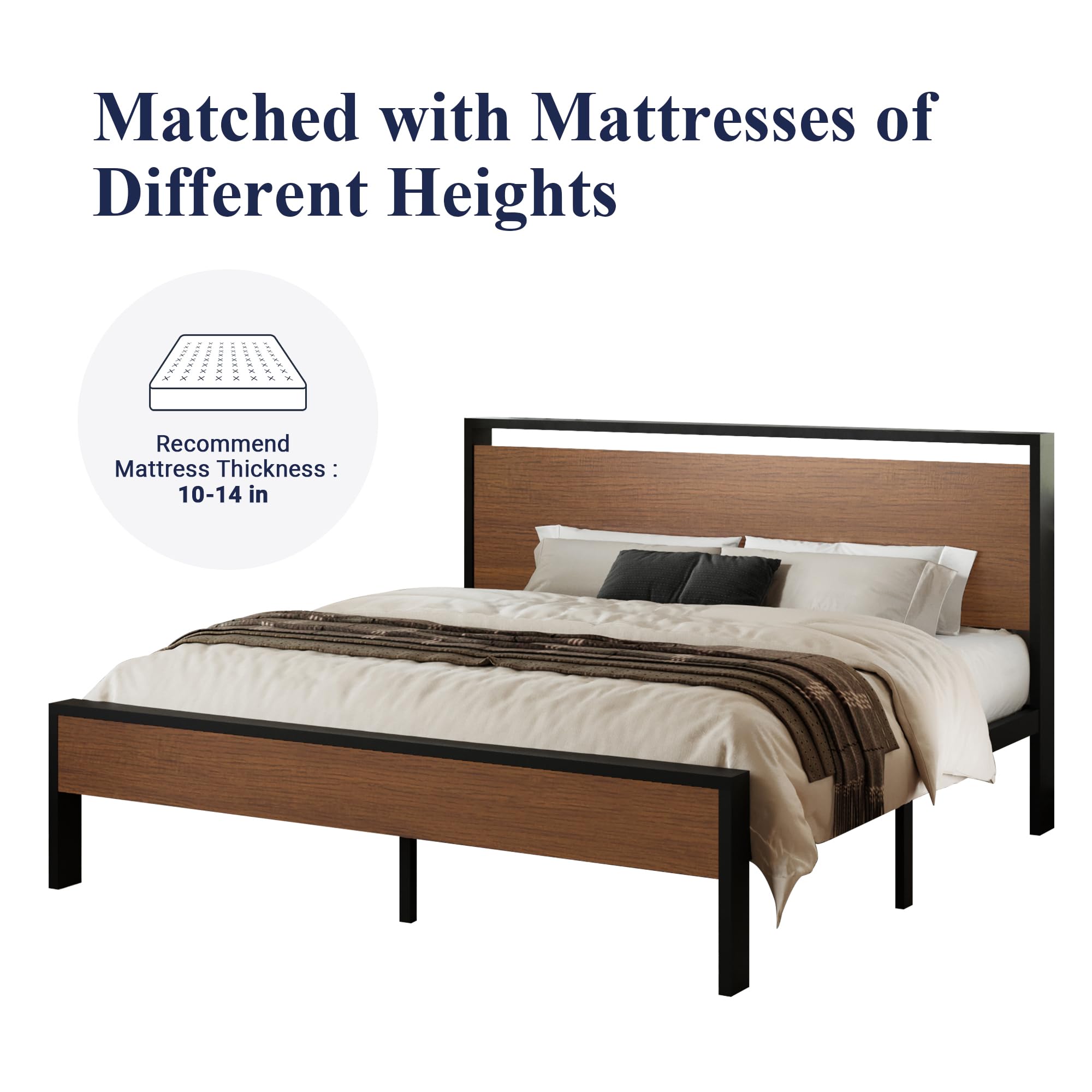 Allewie Twin Size Platform Bed Frame with Wooden Headboard and Footboard, Heavy Duty Metal Slats Support, No Box Spring Needed, Under-Bed Storage, Noise Free, Easy Assembly, Black Oak