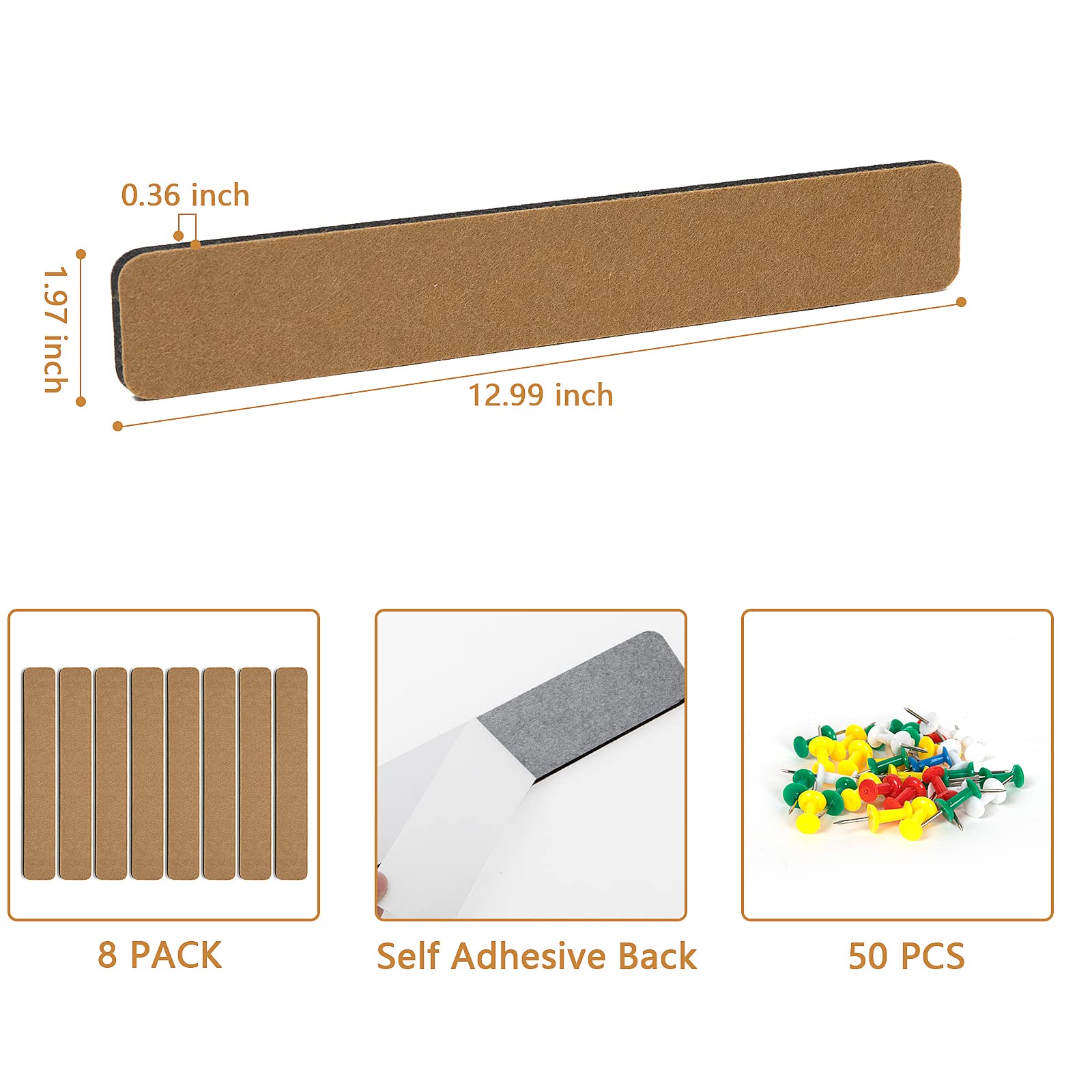 Felt Bulletin Board, 15.7''X 11.8'' corkboard Pin Board for Bedrooms Offices Home Wall Decoration, Self Adhesive Cork Board with 35 Push Pins for Paste Notes, Photos, Schedules (2 Pack)