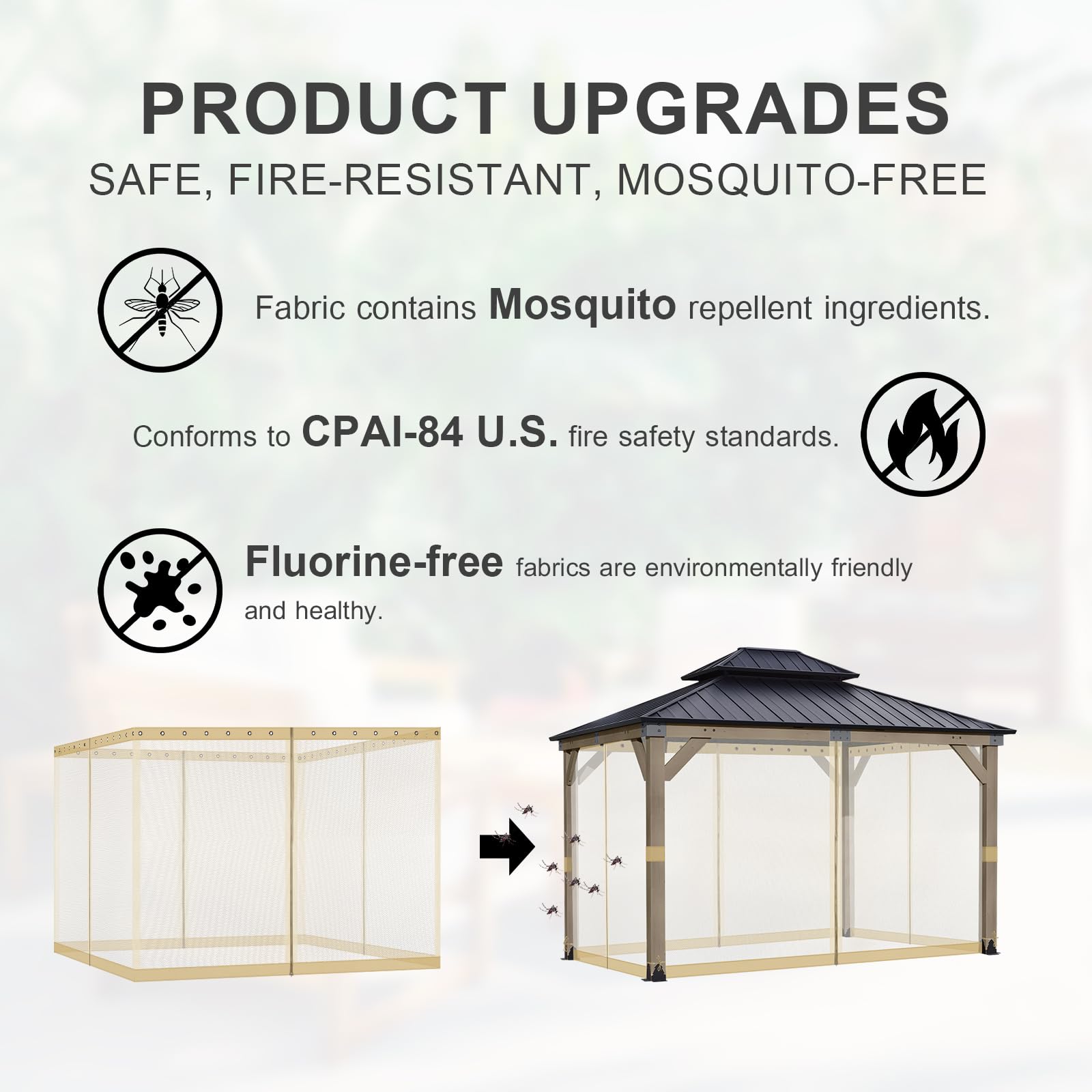 BPS 10' x 10' Gazebo Universal Mosquito Netting Screen Replacement, 4-Panel Mesh Screen Walls with Double Zippers for Outdoor Patio, Khaki (Mosquito Net Only)