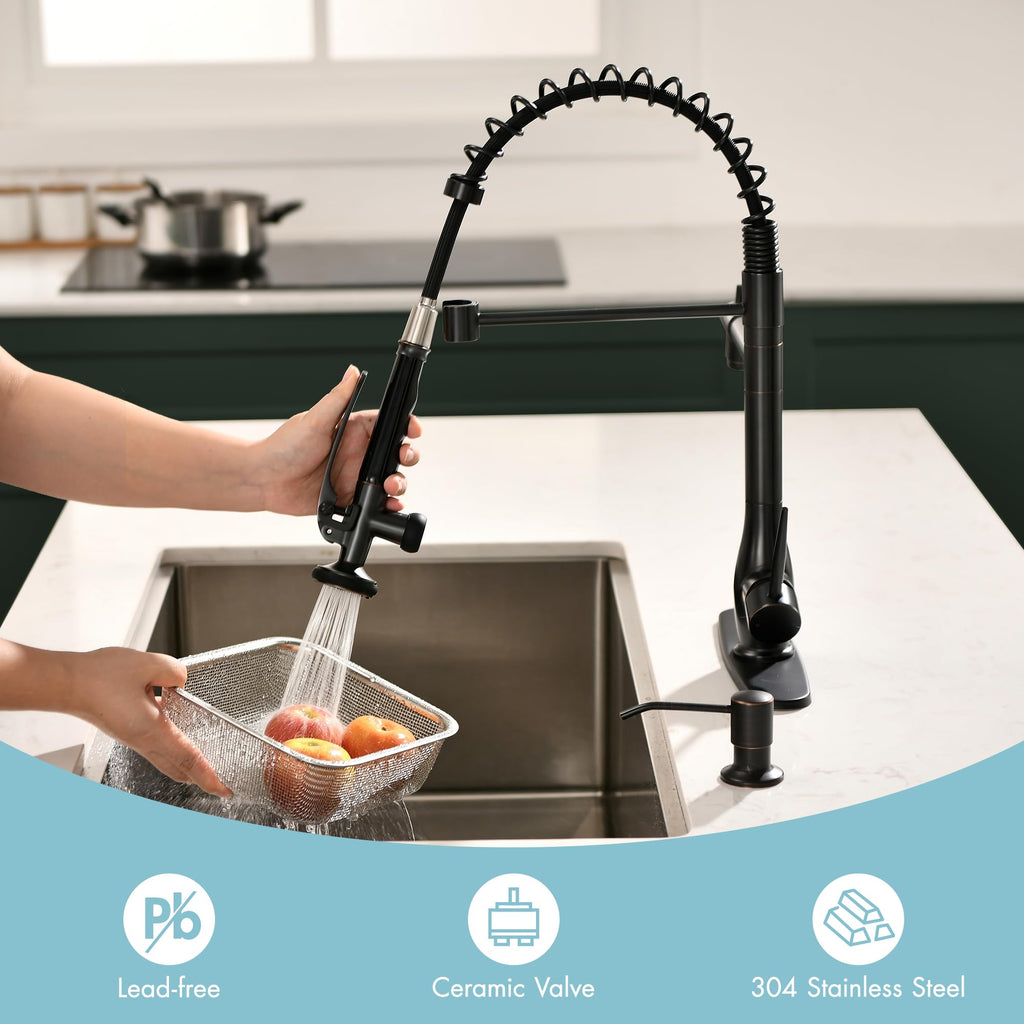 GIMILI Black and Gold Kitchen Faucet with Pull Down Sprayer Single Handle High Pressure Kitchen Sink Faucet Commercial Double-Headed Stainless Steel Kitchen Faucets