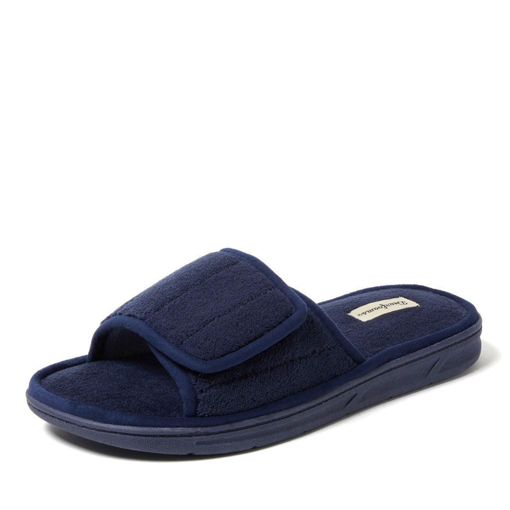 Dearfoams Men's Adjustable Indoor/Outdoor Memory Foam Machine Washable Summer Slide Slipper