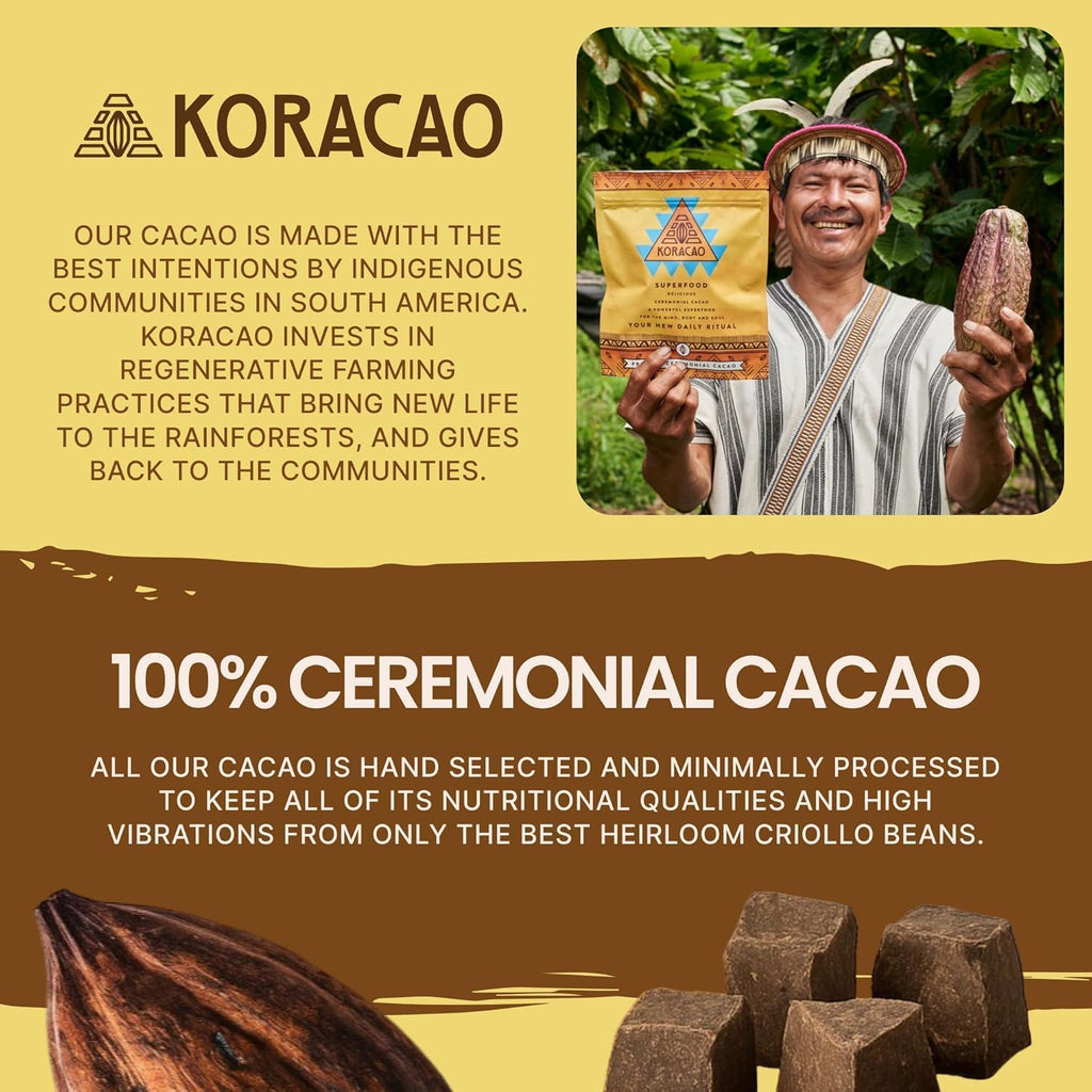 KORACAO Sustainably Harvested Cacao | Ideal Superfood for Everyday Bliss | Ceremonial Grade Cacao | Enhance Your Spiritual Journey with Ancient Superfood Delight - 1 Pound