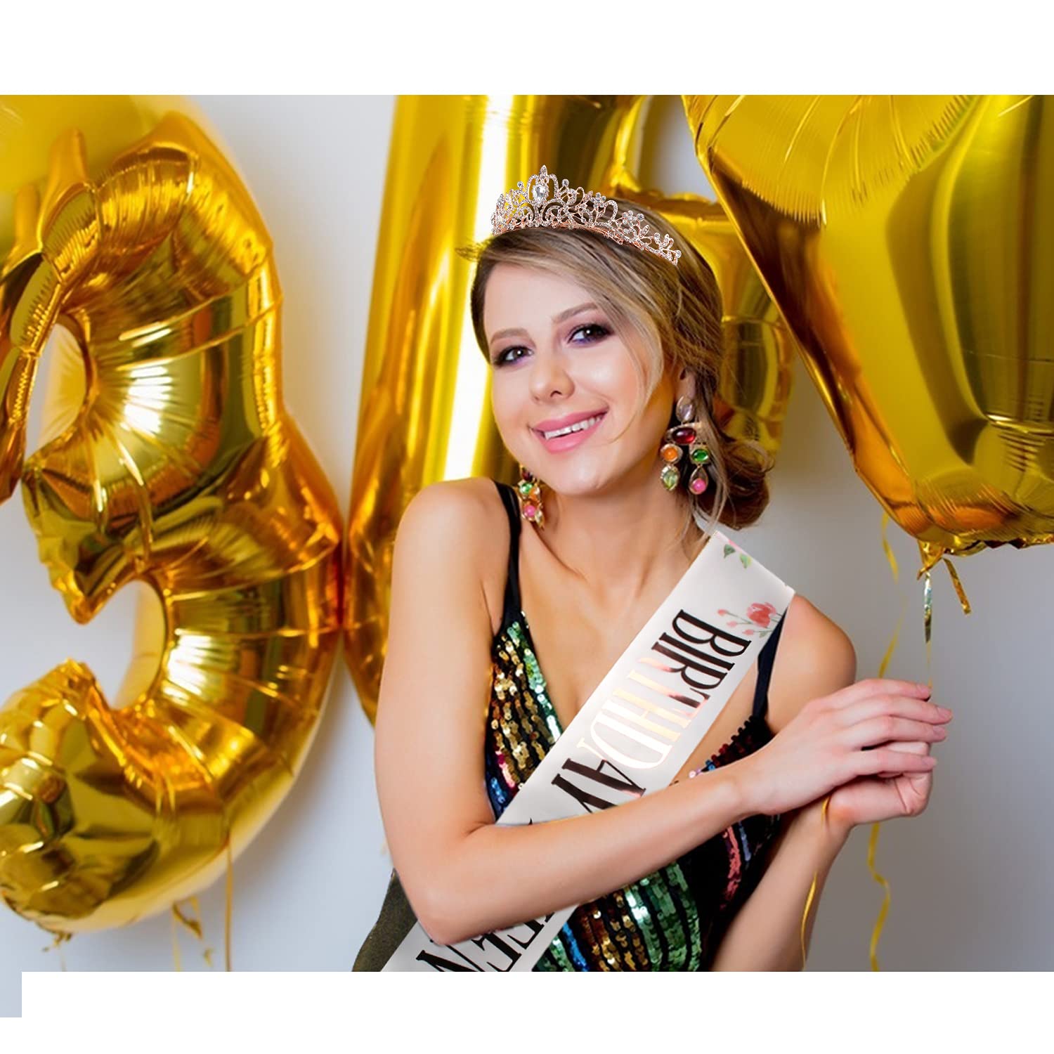 COCIDE Birthday Silver Tiara and Crowns Kit - Silver Tiara, Crown, Sash, Rhinestone Headband, Glitter Sash for Women & Girls Birthday Party Decorations