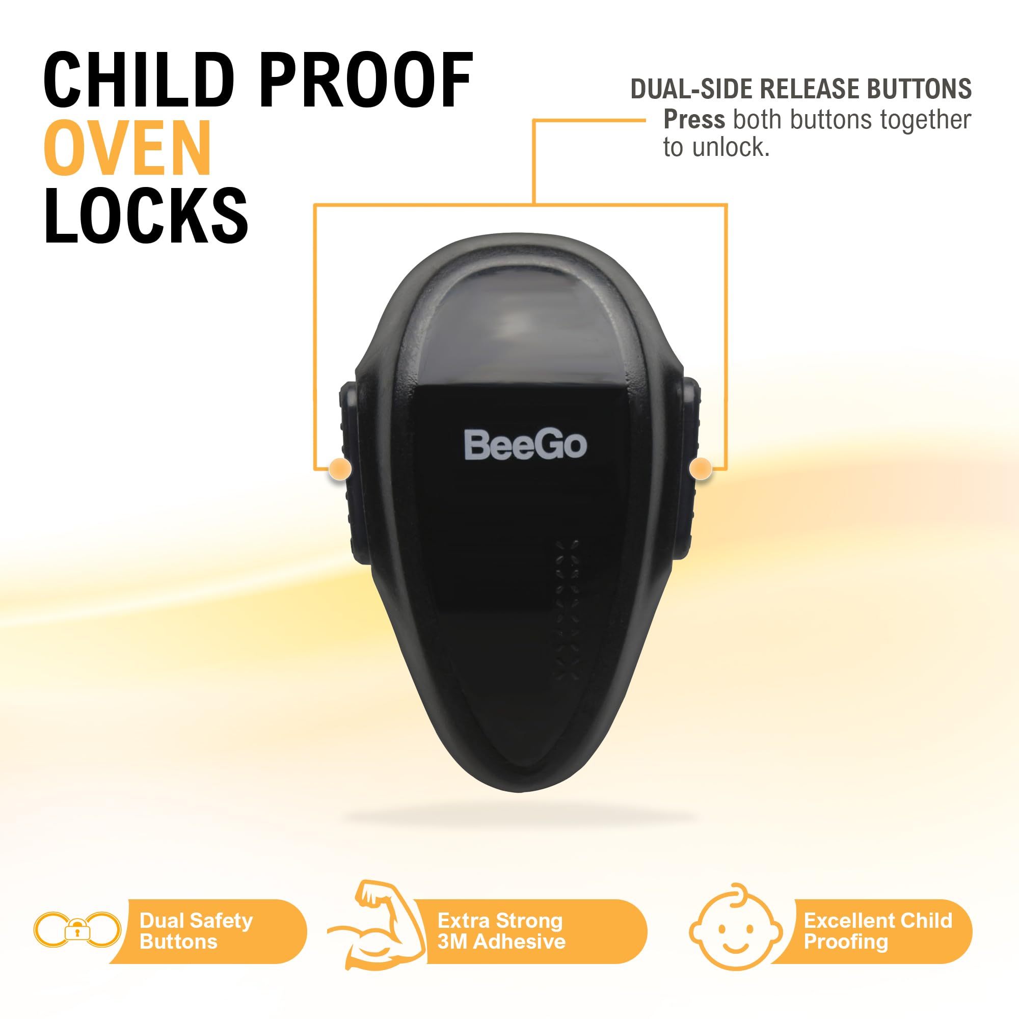 BeeGo® Oven Lock – Mom's Choice Awards® Gold | Child Safety Baby Proofing Lock for Oven, Stove & Microwave – Self-Adhesive, Heat-Resistant, No Drill, Easy Install (Black, Flat Surfaces Only)