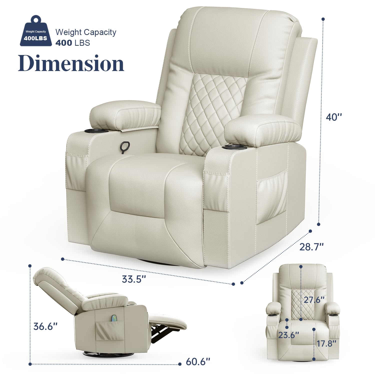 Recliner Chairs for Adults, FSC Certified Massage Reclining Chair with Heated Modern, Ergonomic Lounge Single Reclining Sofa Seat with Cup Holder & Pocket, Living Room Lounge Recliners Black