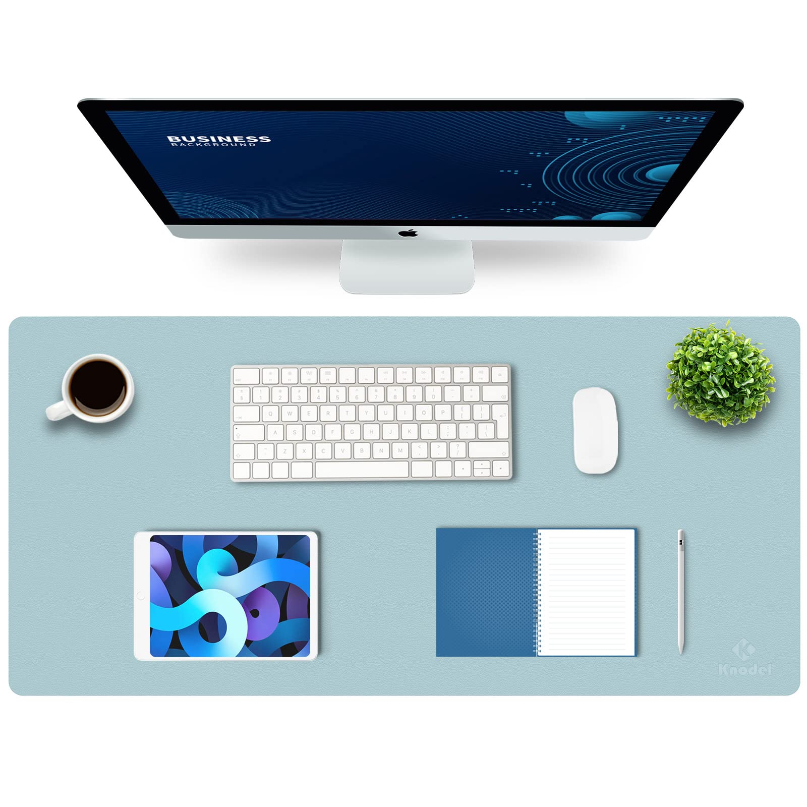 K KNODEL Small Office Leather Desk Mat, Mouse and Keyboard Pad, Computer and Laptop Mat, Desktop Protector and Cover, Writing Pad and Blotter (23.6"x13.8", Black)